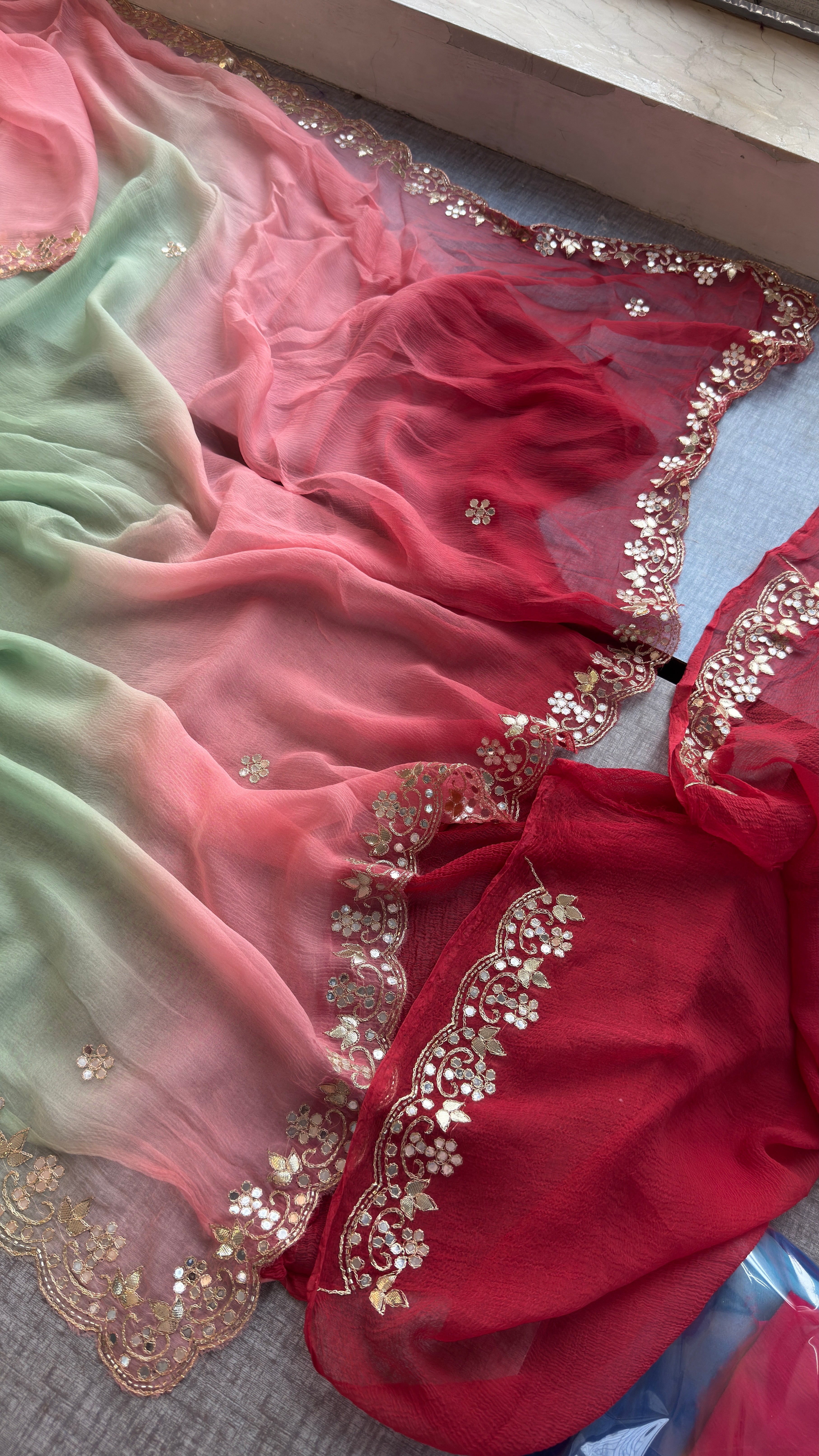 Pure chiffon Saree in pastel shade with gotapatti work