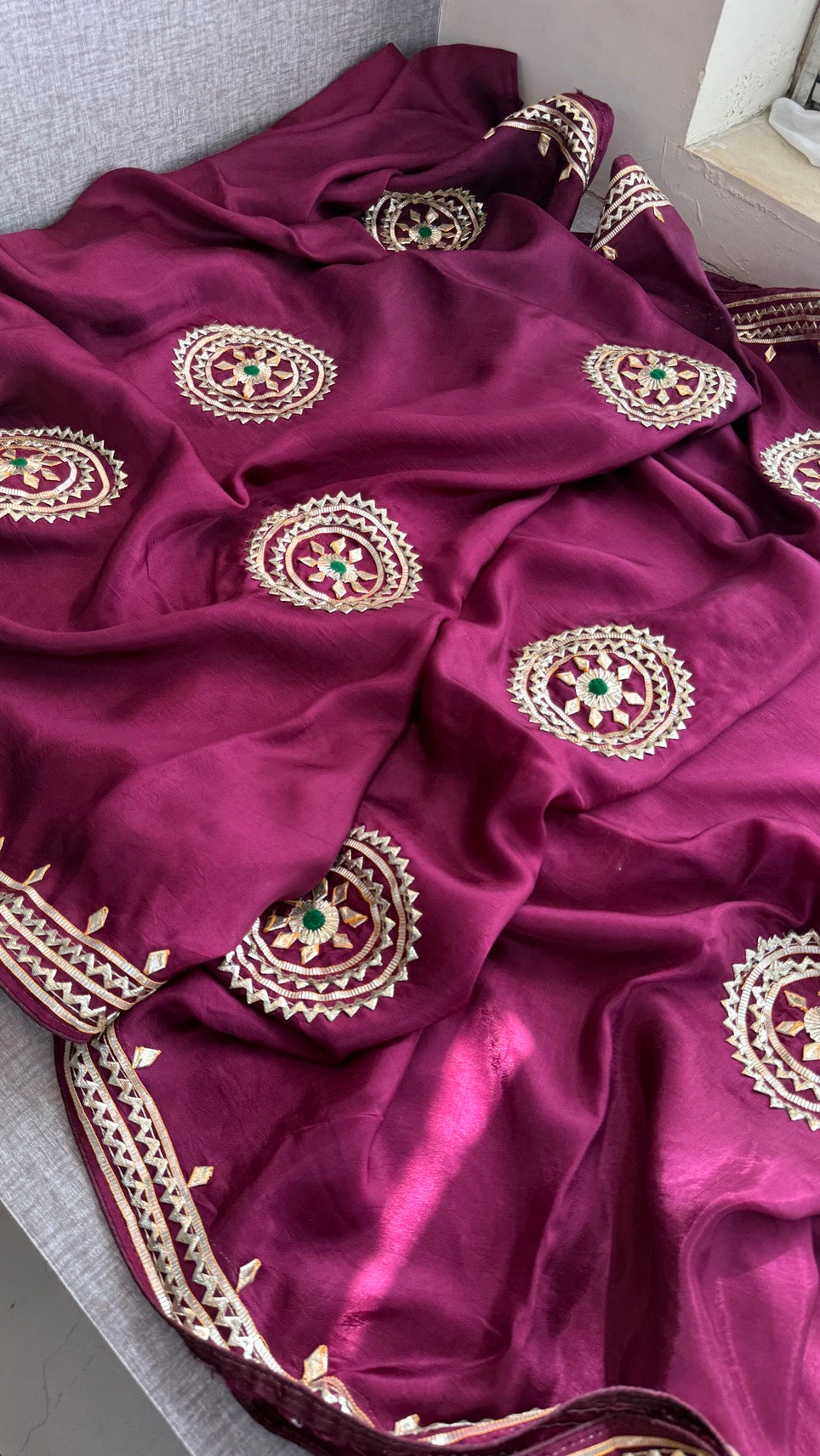 Sunshine Pure Munga Silk Rajwadi Pattern Rajasthani Jaipuri Saree with Sikhiya Gota Patti Work