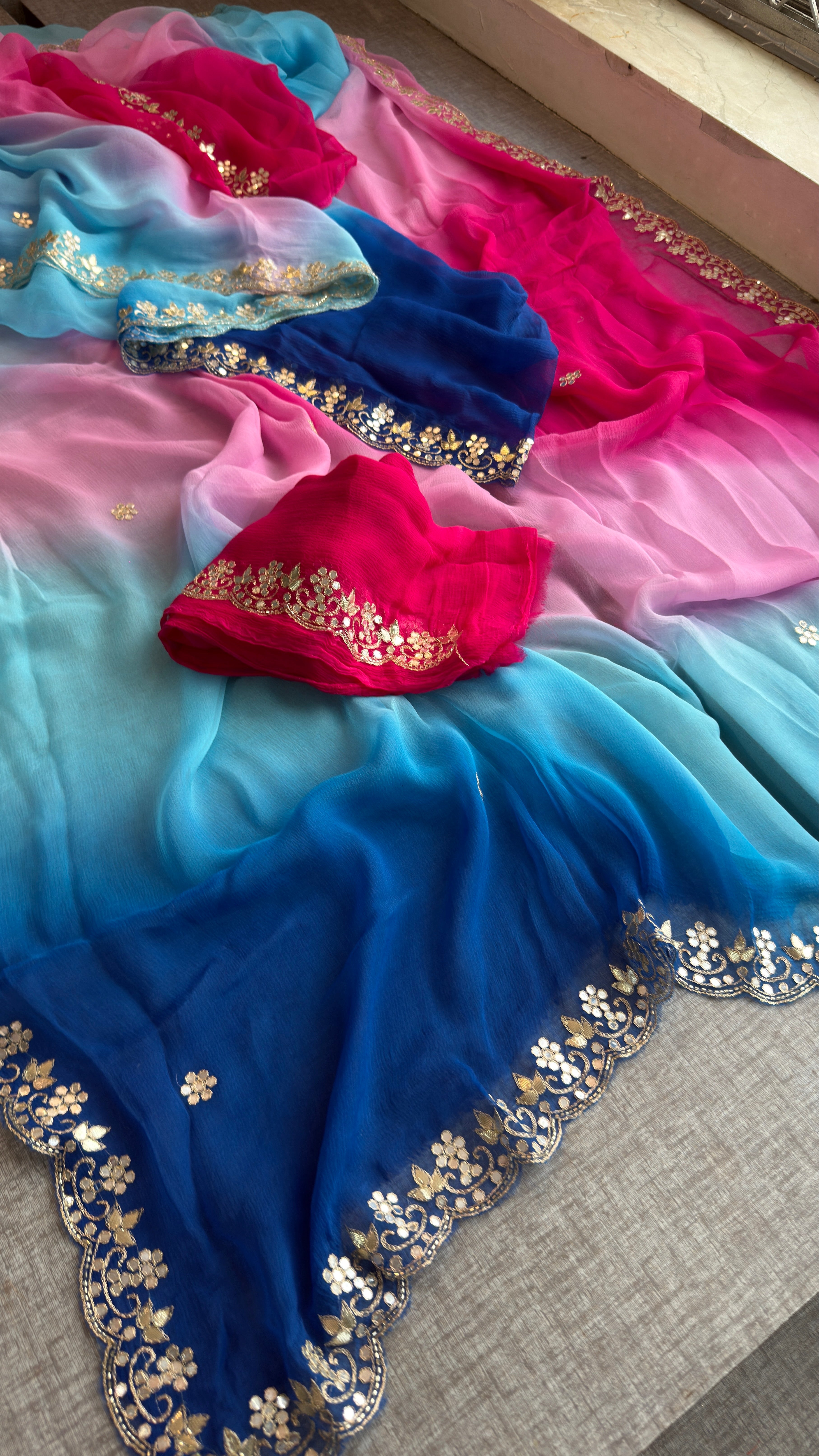 Ombre Chiffon Saree with Delicate handwork Border