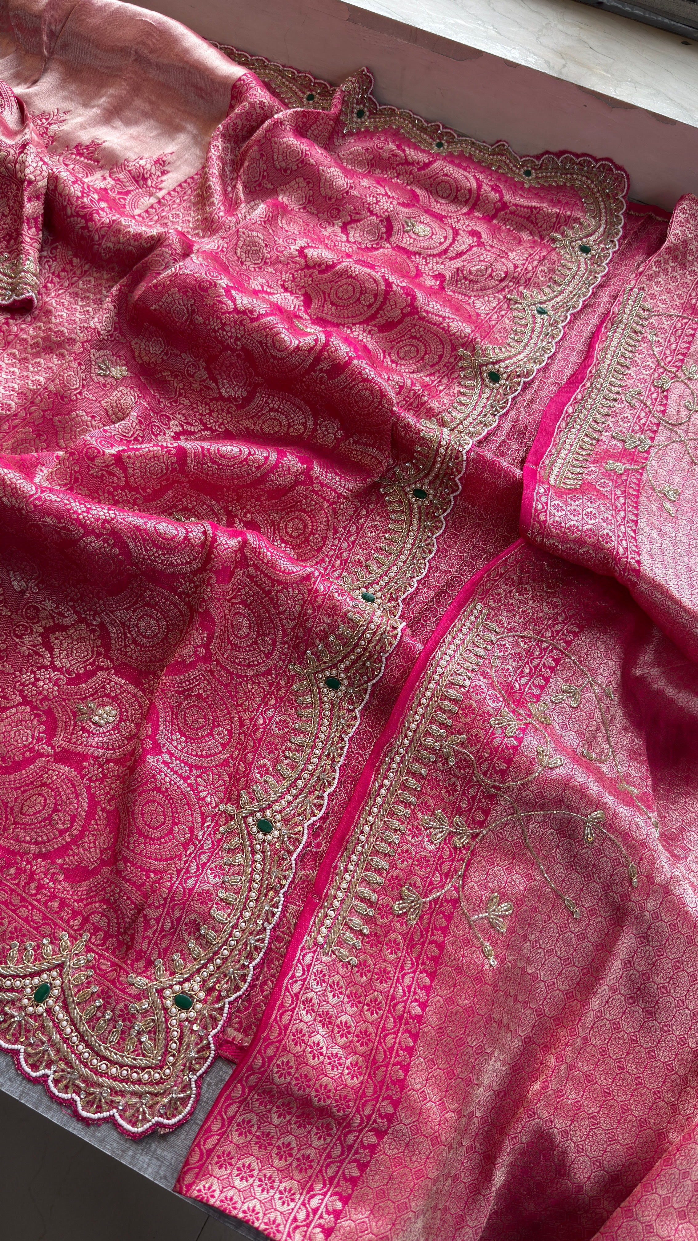 Royal Banarasi Pure Khaddi Georgette Hand-Embroidered Saree with Blouse
