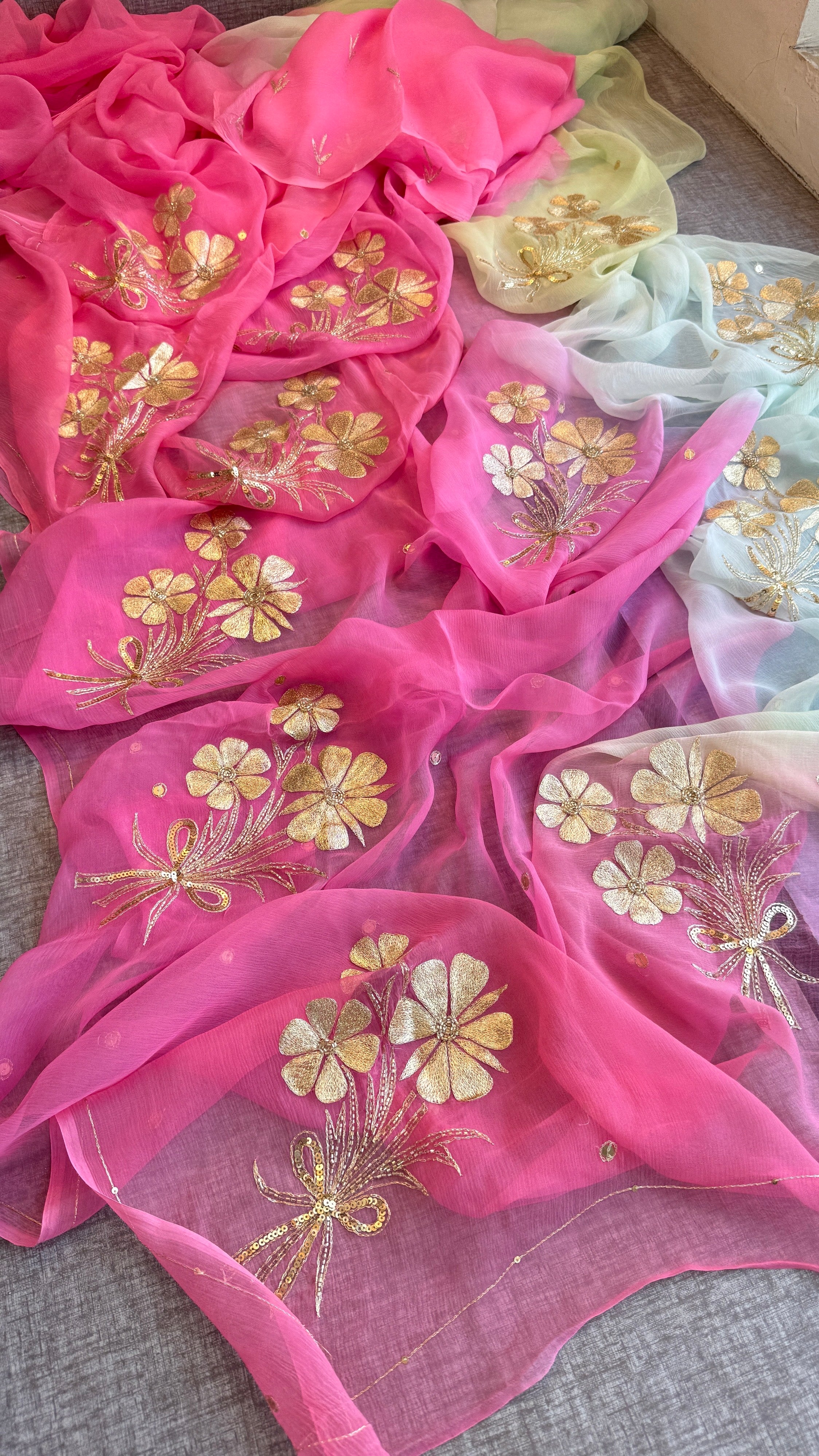 Pure Chiffon Embroidered Saree with Matching Blouse