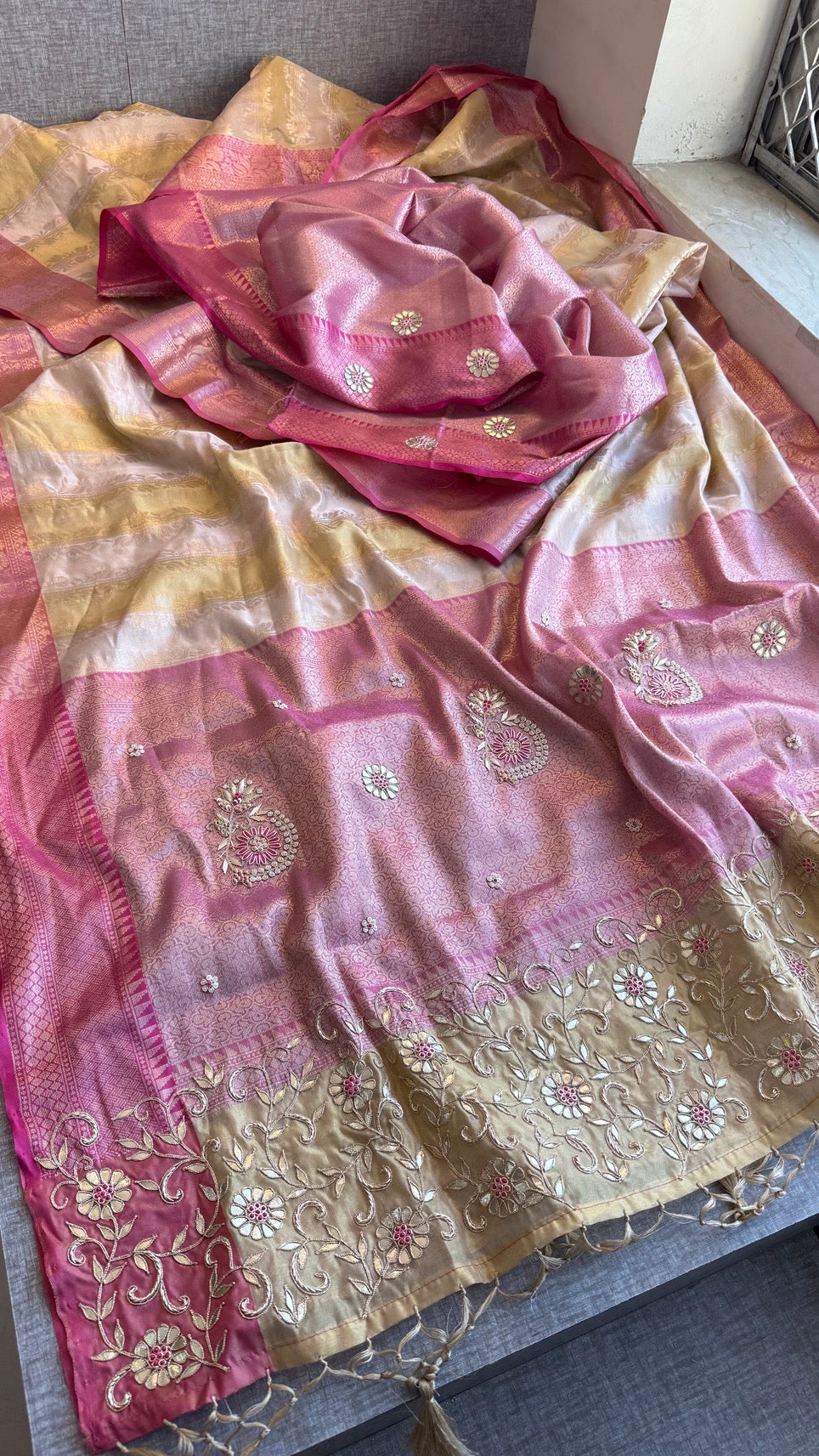 Pure Soft Tissue Silk Saree with Heavy Pallid Brocade & Banarasi Zari Border