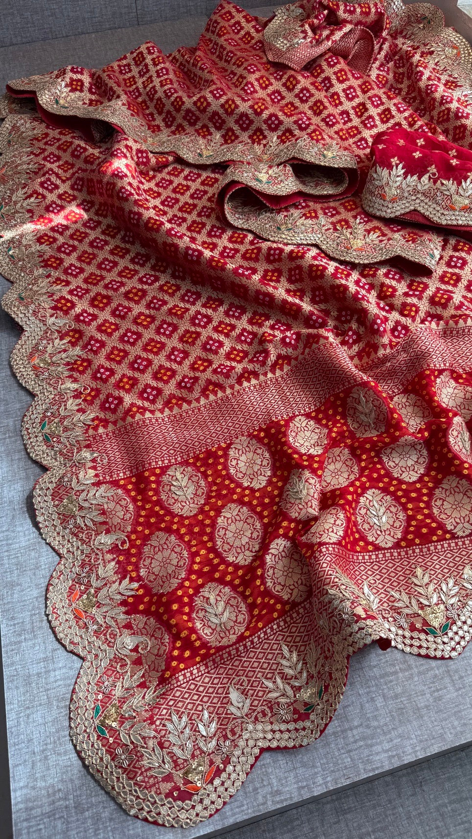 Handcrafted Pure Khaddi Georgette Gotapatti Banarasi Saree