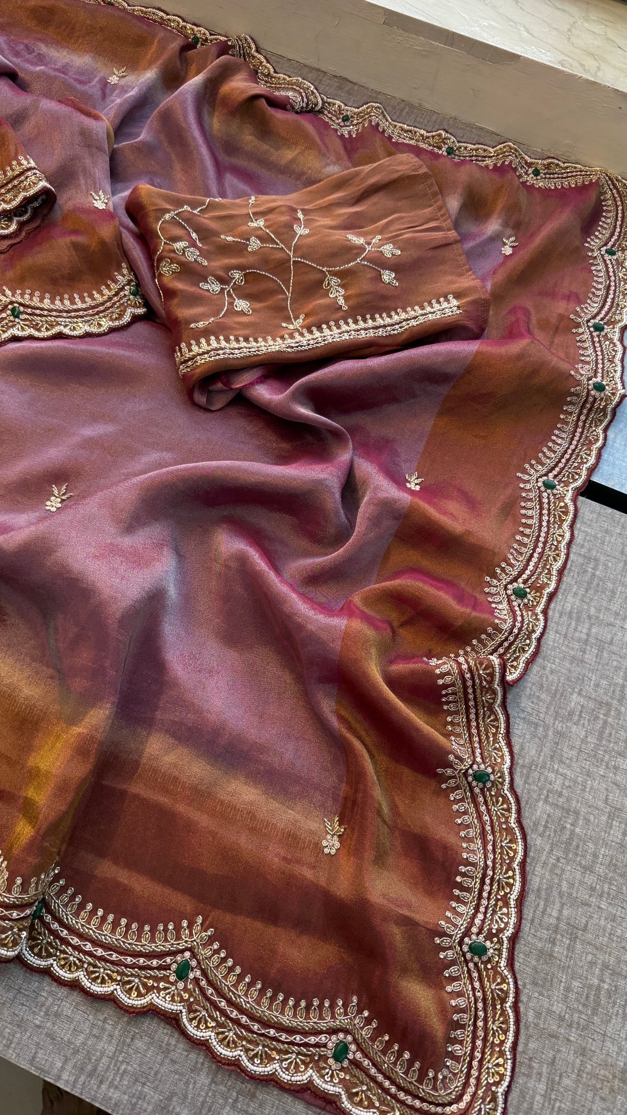 Cosmo Silk Saree with Cutdana, Pearl & Resham Work | Designer Blouse & Stone Embellished Party Wear