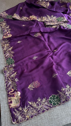 Soft Munga Silk Saree with Resham, Cutdana & Sequin Work with Designer Blouse