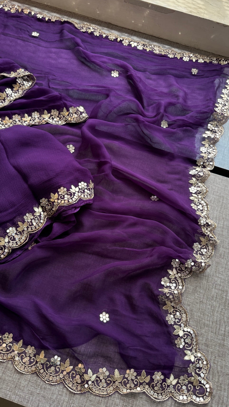 Soft Chiffon Saree Adorned with Elegant Kasab & Gota Patti Handwork