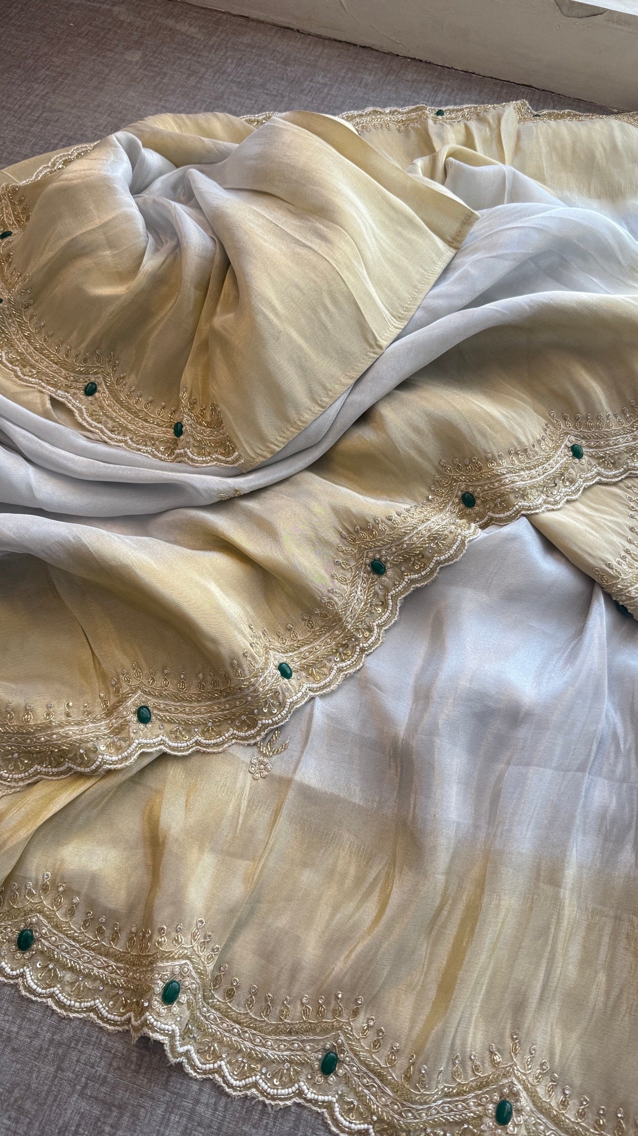 Cosmo Silk Saree with Cutdana, Pearl & Resham Work | Designer Blouse & Stone Embellished Party Wear