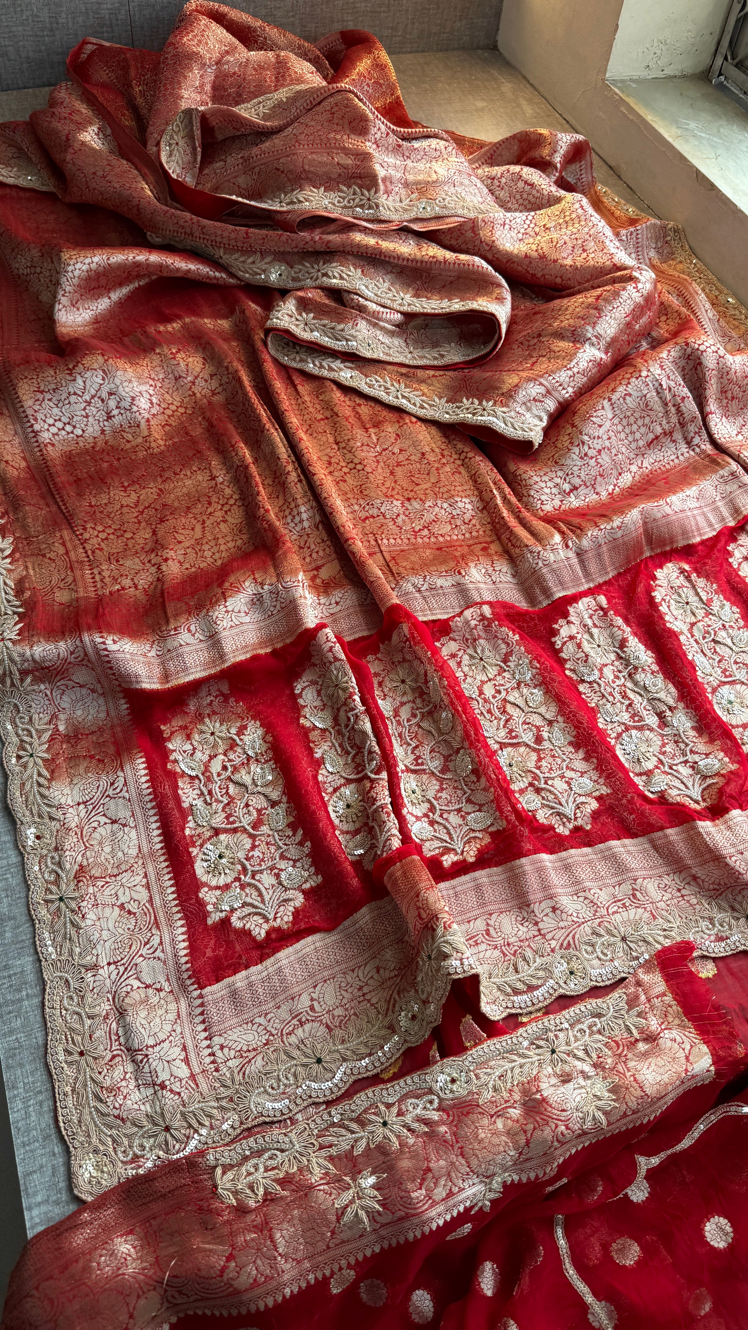 Bridal Georgette Banarasi Zardozi Work Saree