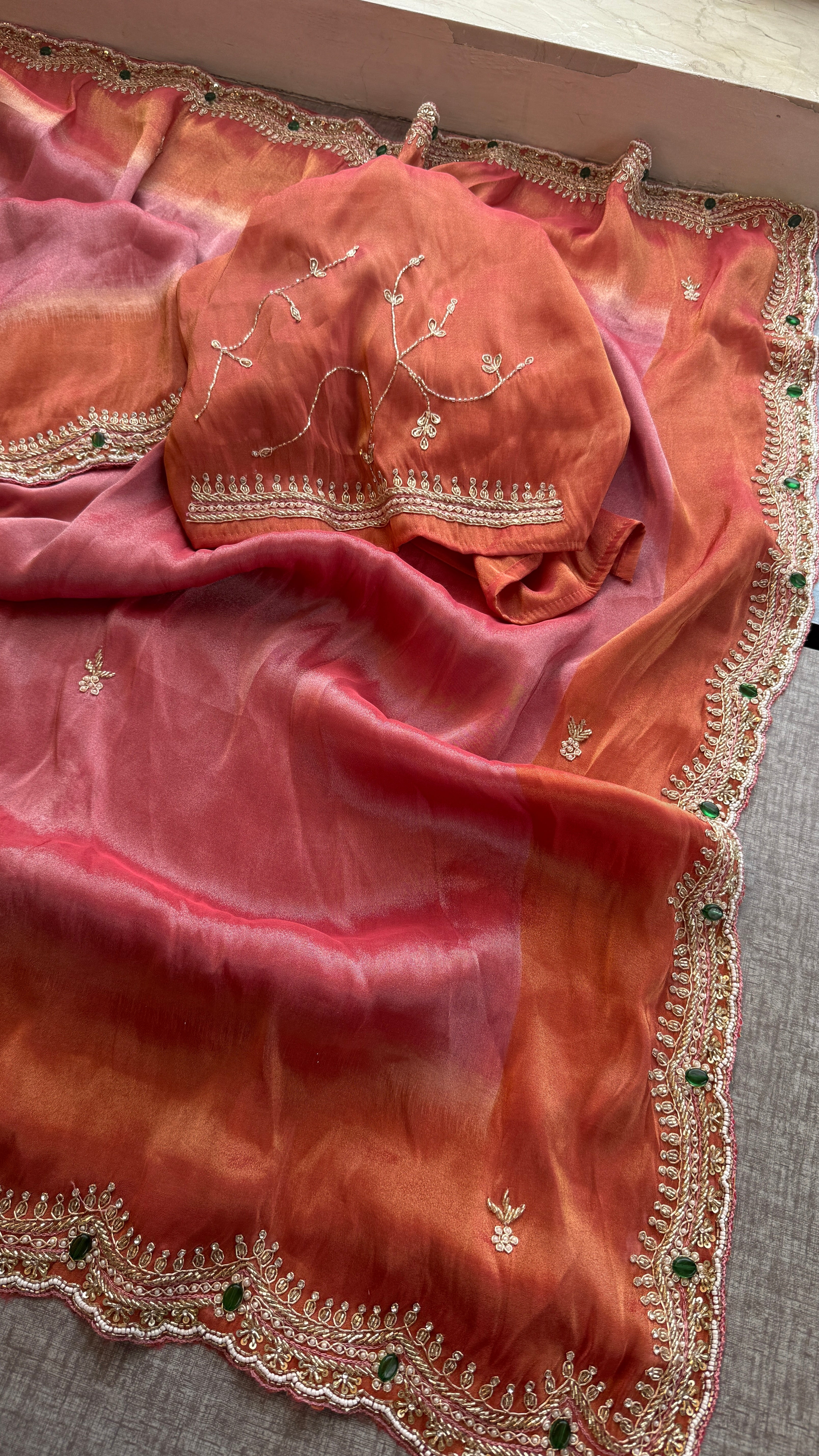 Pure tissue munga silk with stone work