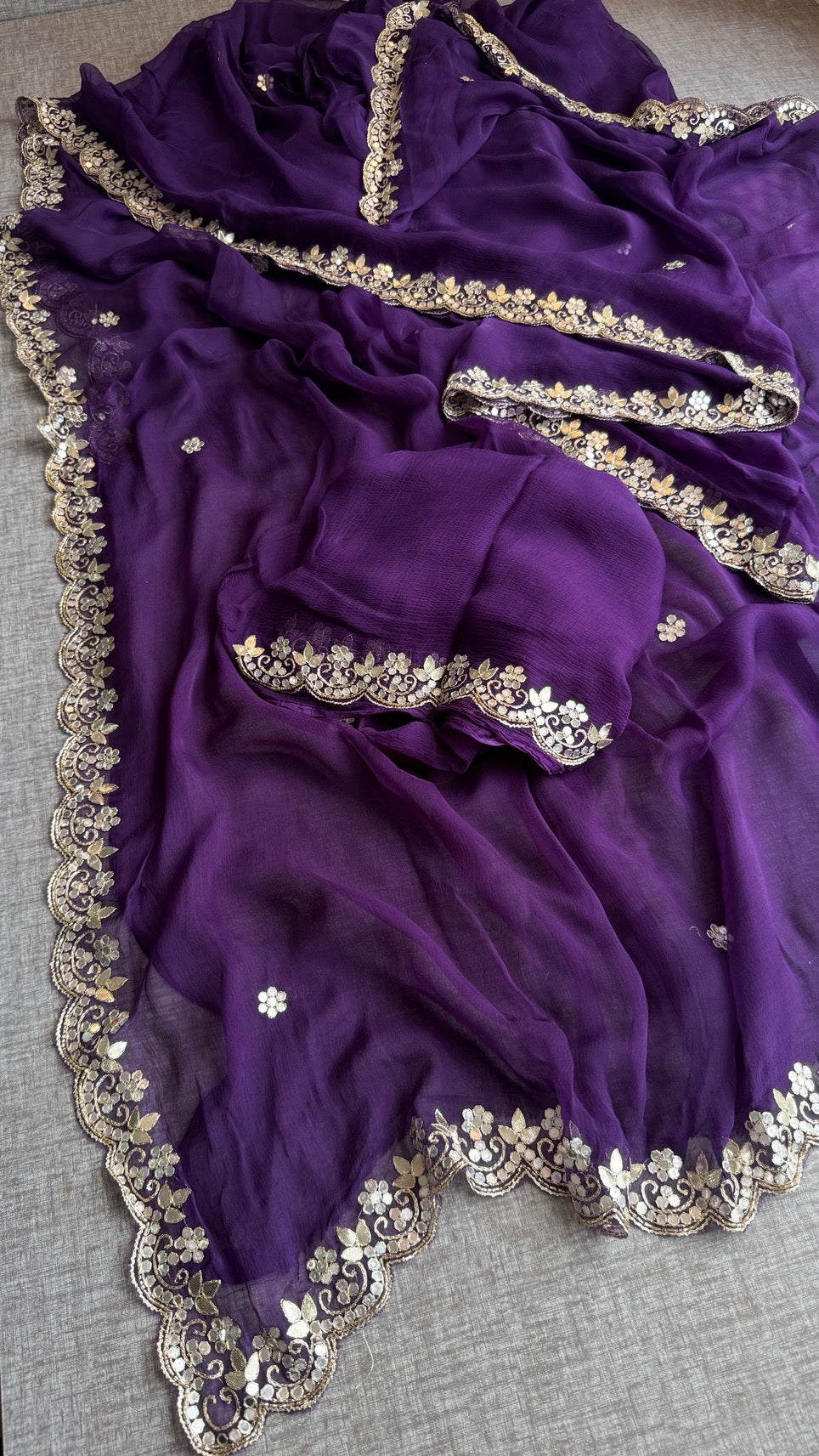 Soft Chiffon Saree Adorned with Elegant Kasab & Gota Patti Handwork