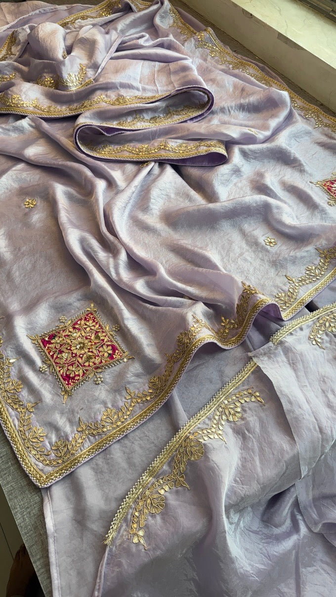 Pure Soft Crepe Silk Saree with Gota Patti, Zardozi, Pearl & Kutdana Handwork