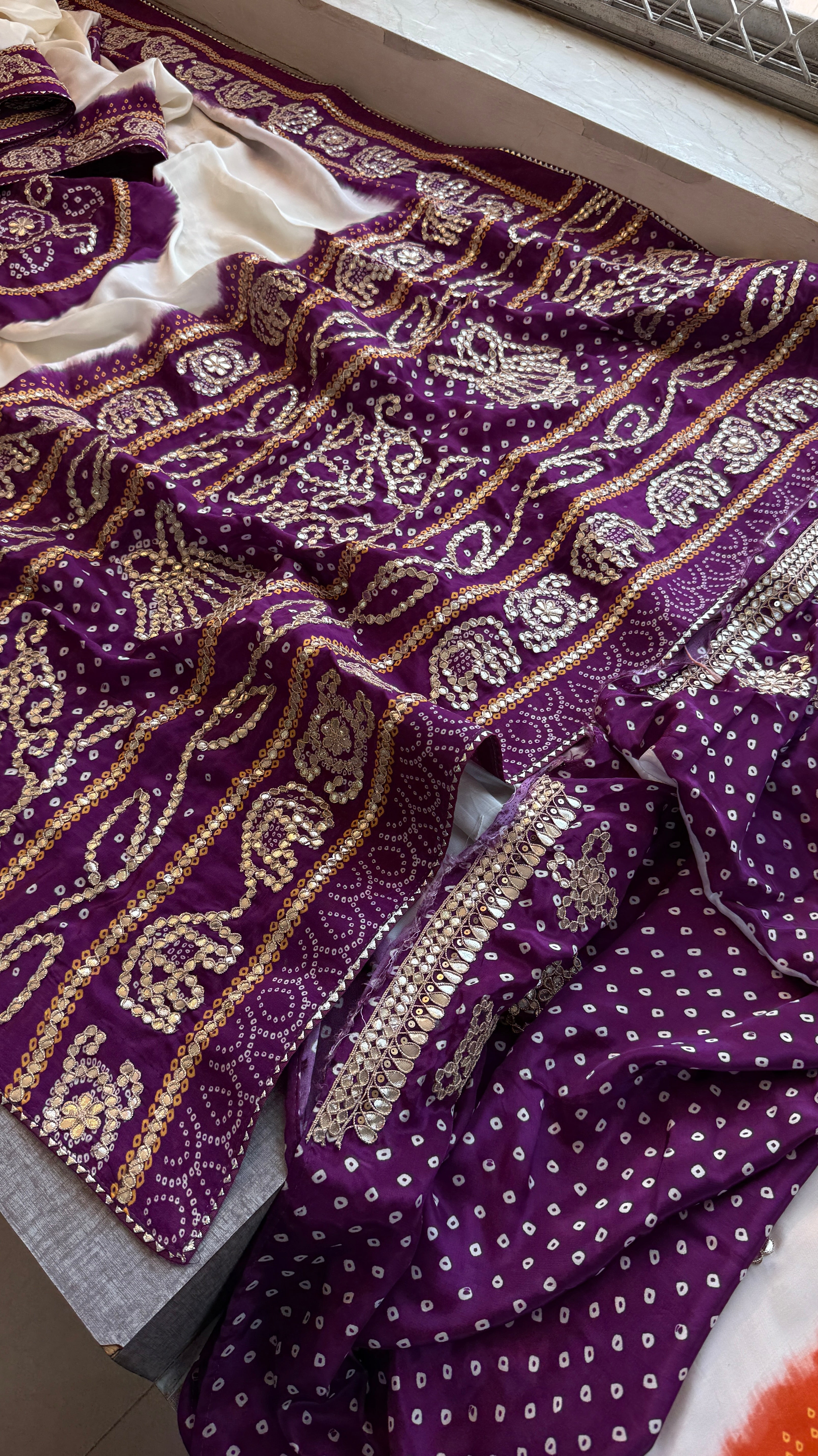 Munga Silk Bandhani Enhanced with Elephant pattern