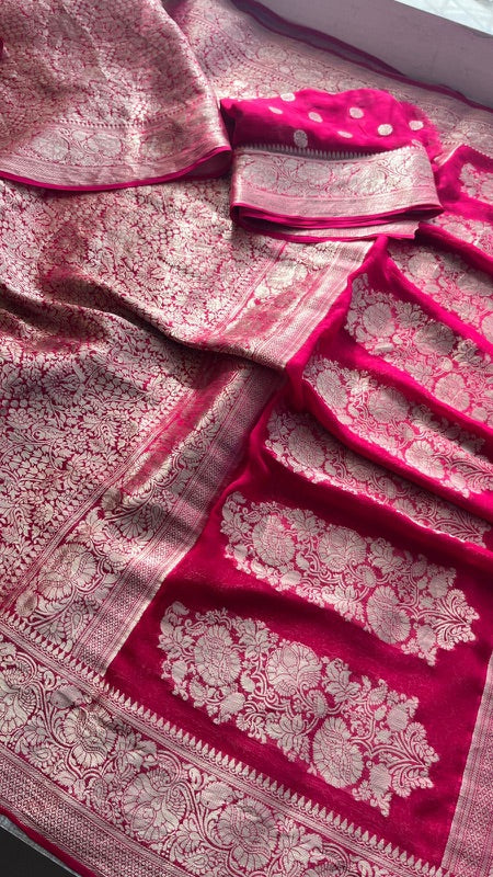 Khaddi Georgette Banarasi Saree with Zari Weaving | Soft Lightweight & Easy Drape | Elegant Saree