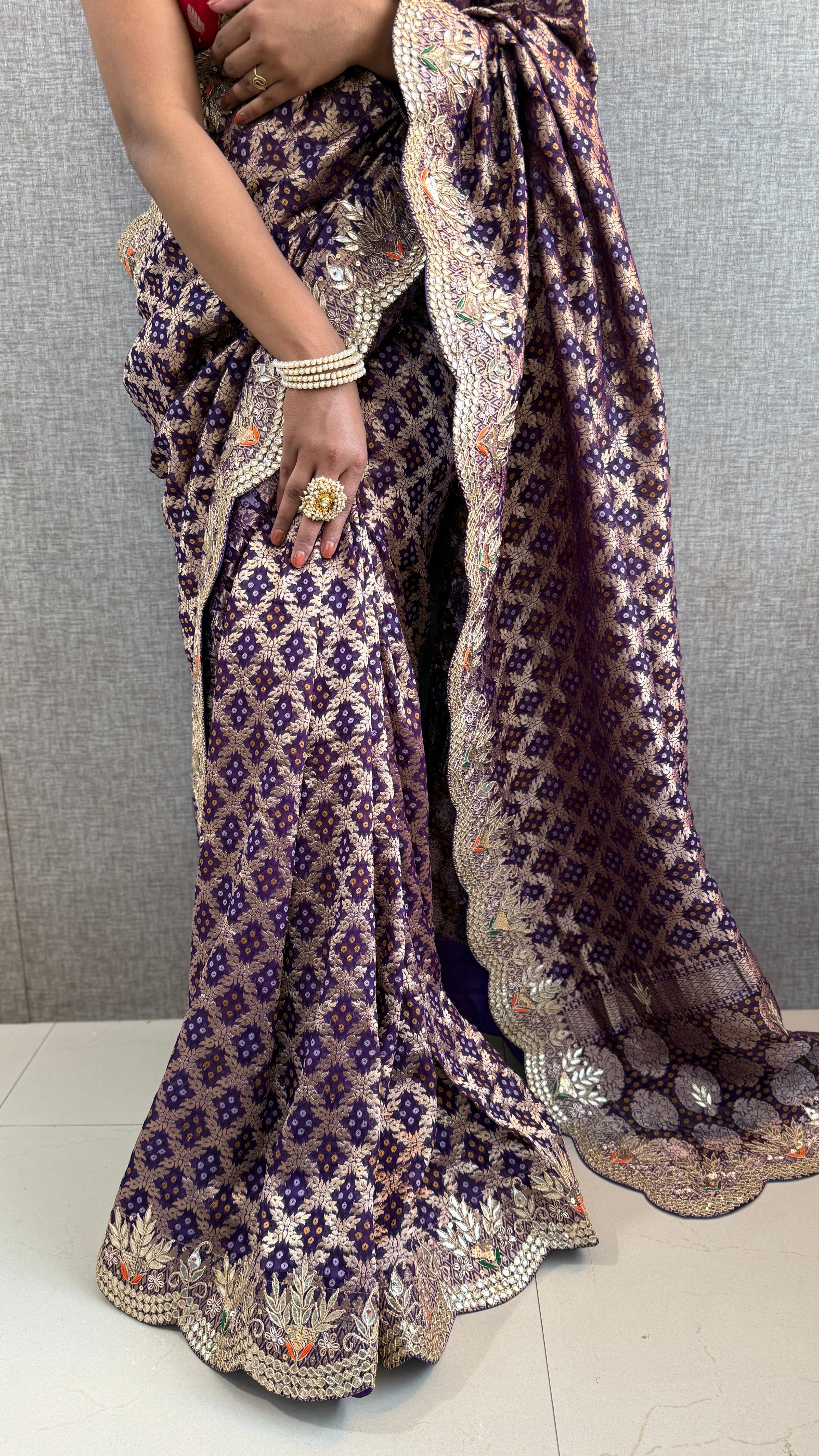 Handcrafted Pure Khaddi Georgette Gotapatti Banarasi Saree