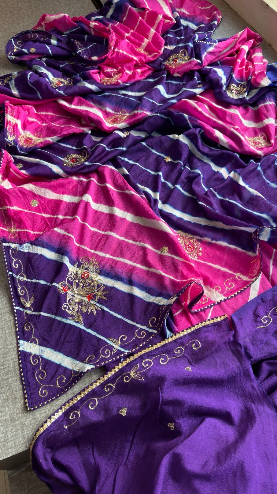 Chinon silk Pittan work Saree