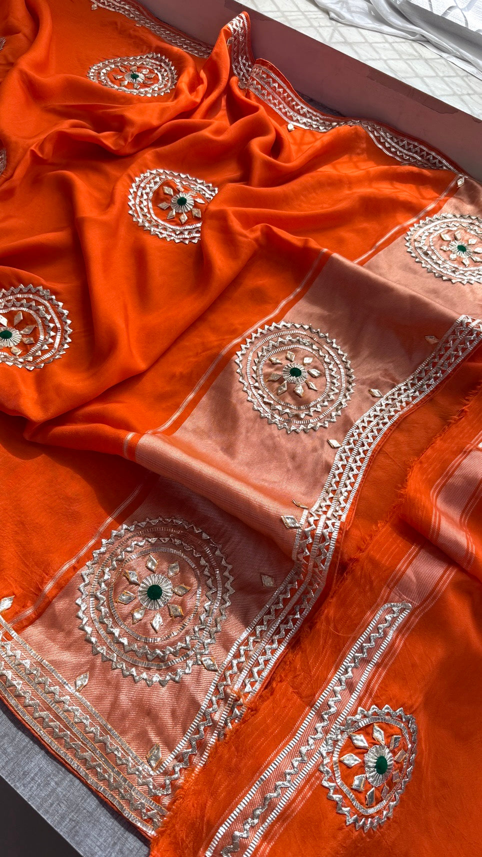 Sunshine Pure Munga Silk Rajwadi Pattern Rajasthani Jaipuri Saree with Sikhiya Gota Patti Work