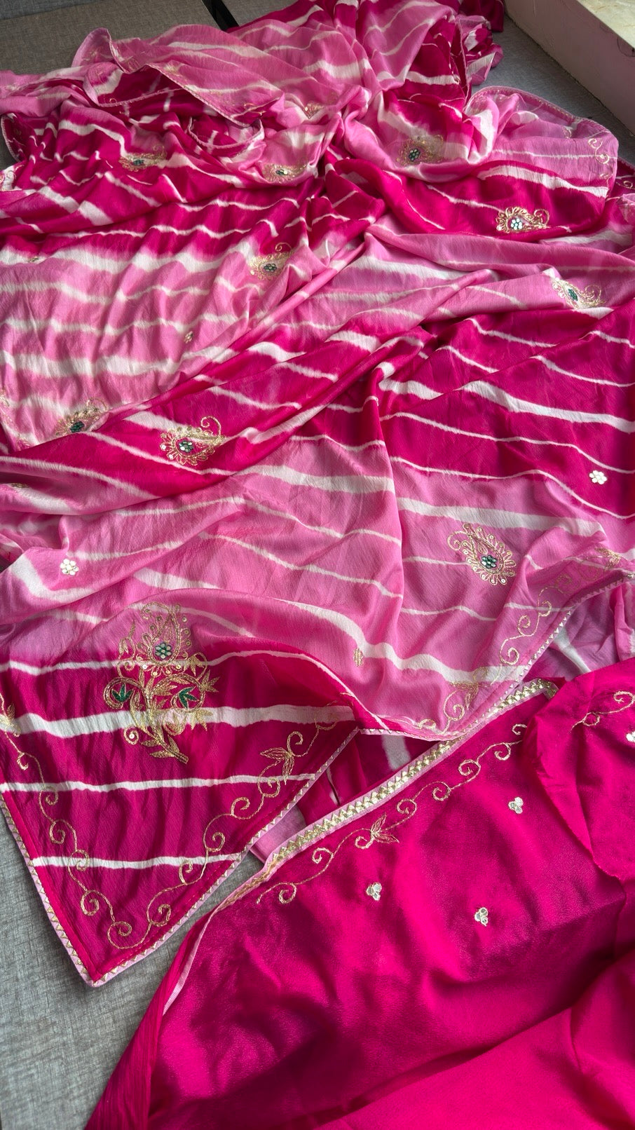 Chinon silk Pittan work Saree