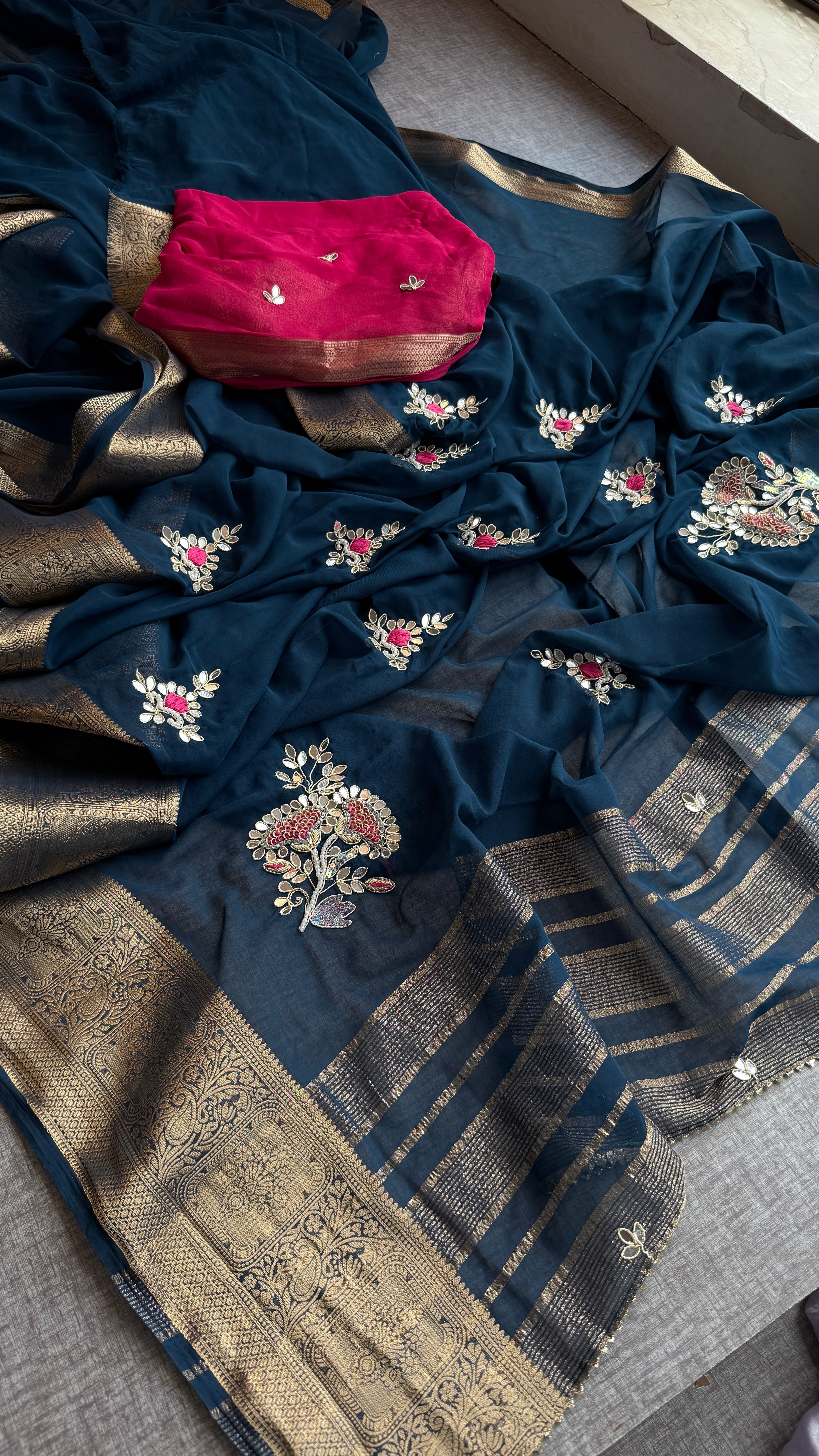 Pure Munga Silk handwork saree