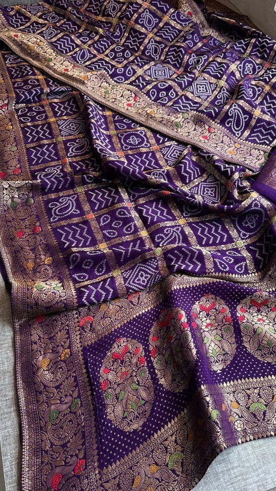 Pure Khaddi Georgette Banarasi Zari Weaving Saree – Royal Purple Designer Banarasi Silk Saree for Wedding & Festive Wear