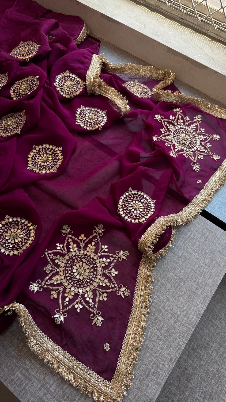 Pure Organza Saree with Heavy Gotapatti Handwork & Kiran Border – Premium Festive Collection