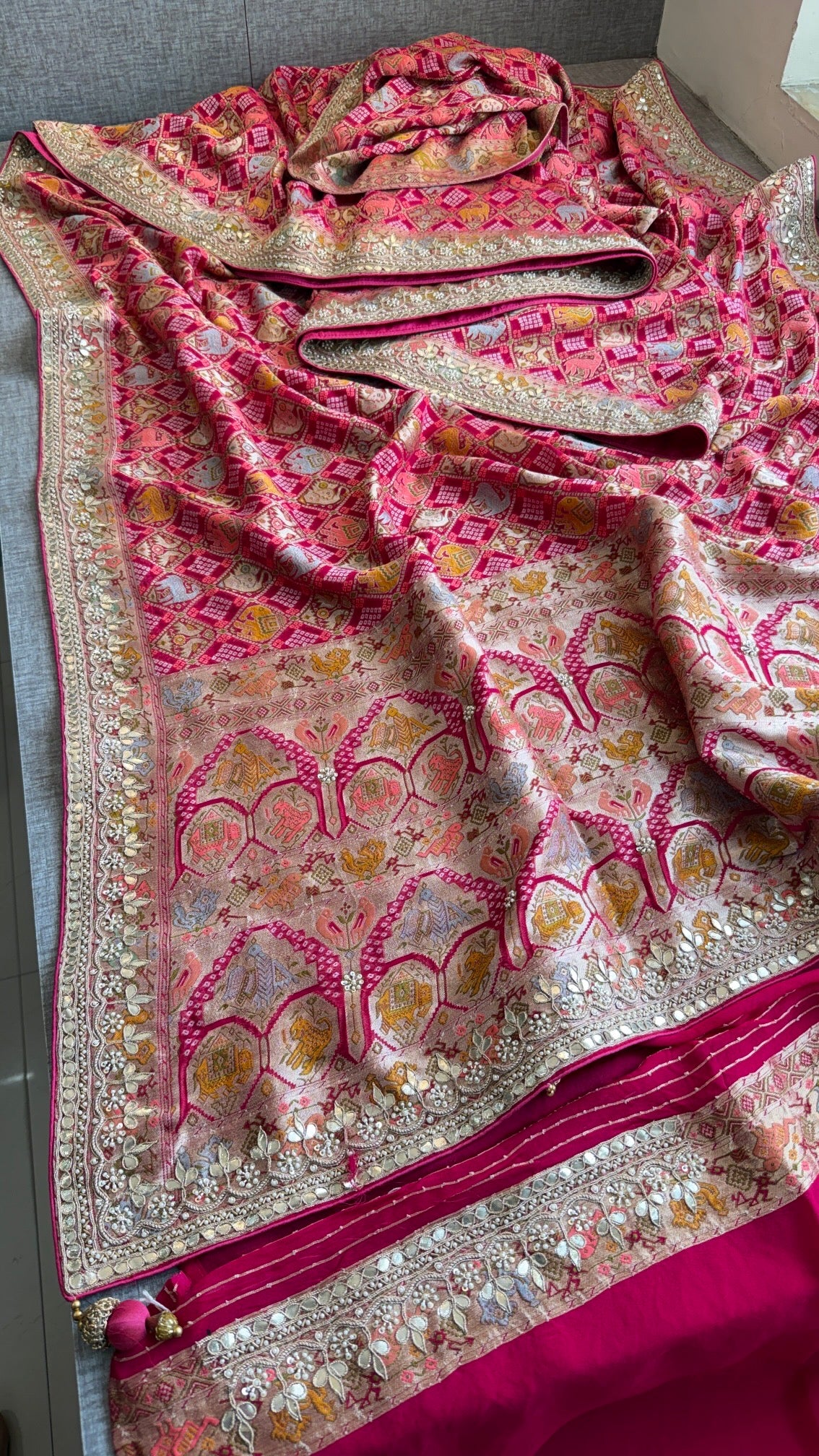 Luxury Banarasi Khaddi Georgette Saree with Zardozi & Pearl Work – Royal Wedding Wear Saree