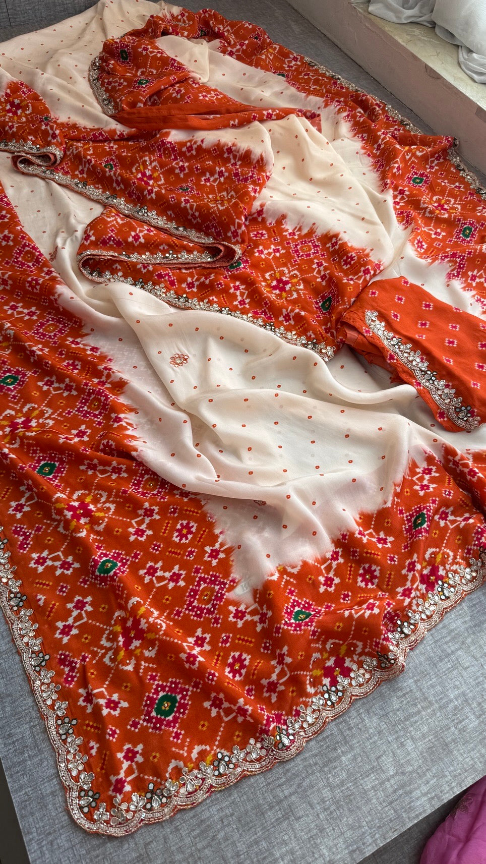 Soft Munga Silk Digital Print Saree with Zardozi, Kutdana, Pearl, Sequins & Stone Work with Designer Blouse