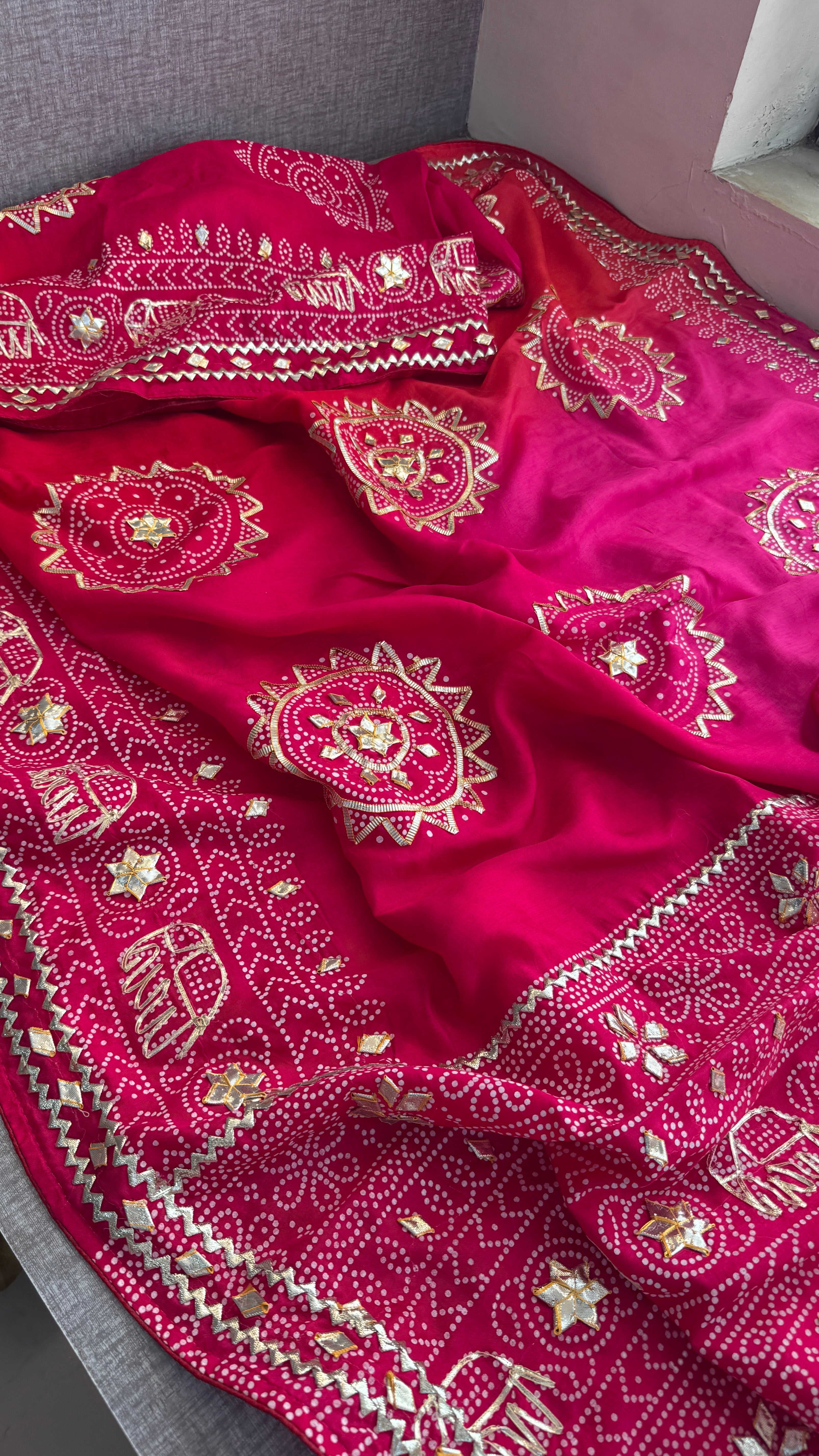 Pure Munga Silk sikhiya Gotapatti work saree