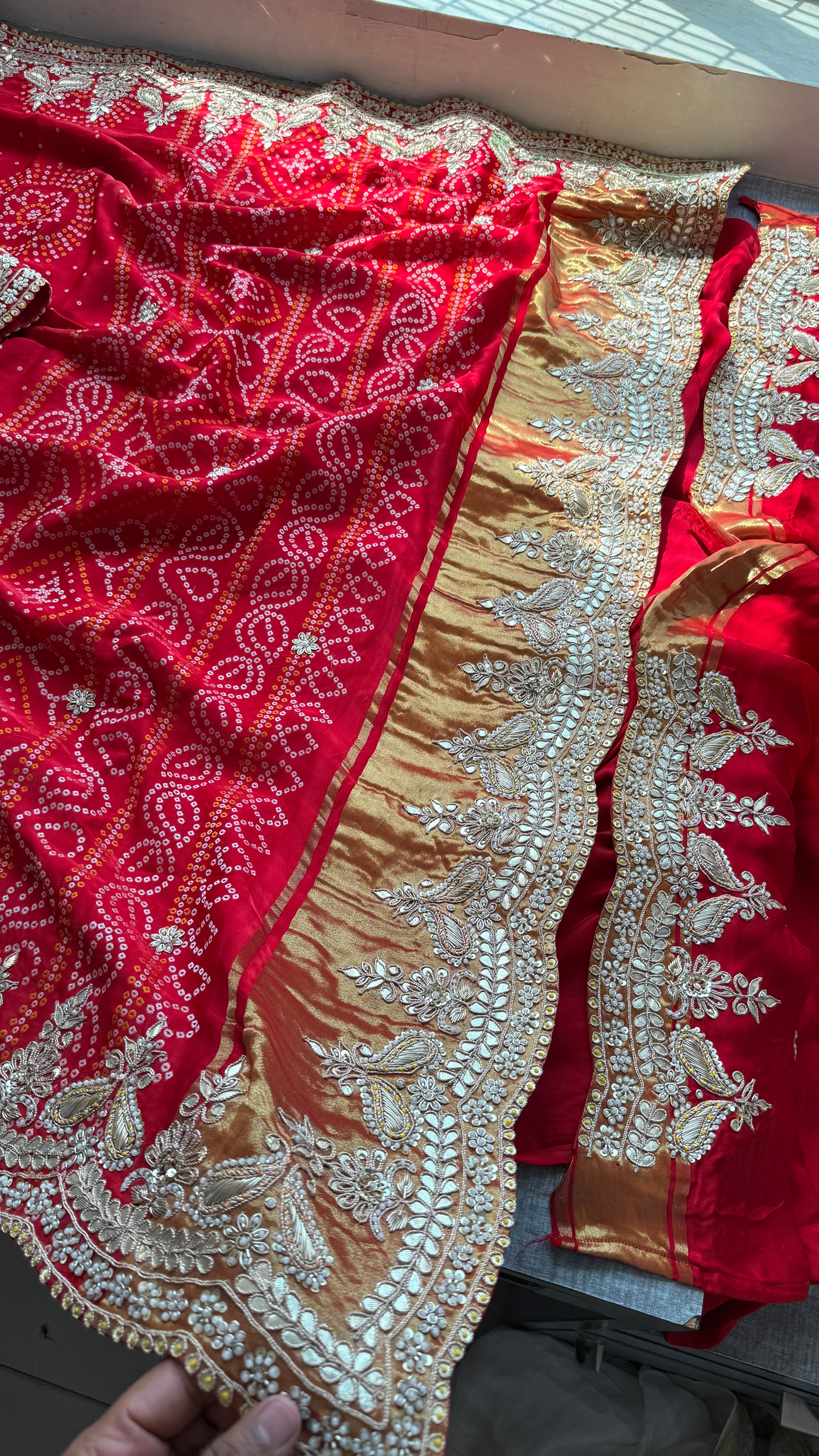 Pure Gajji Satin Silk Bandhani Weaving saree with Marodi Work