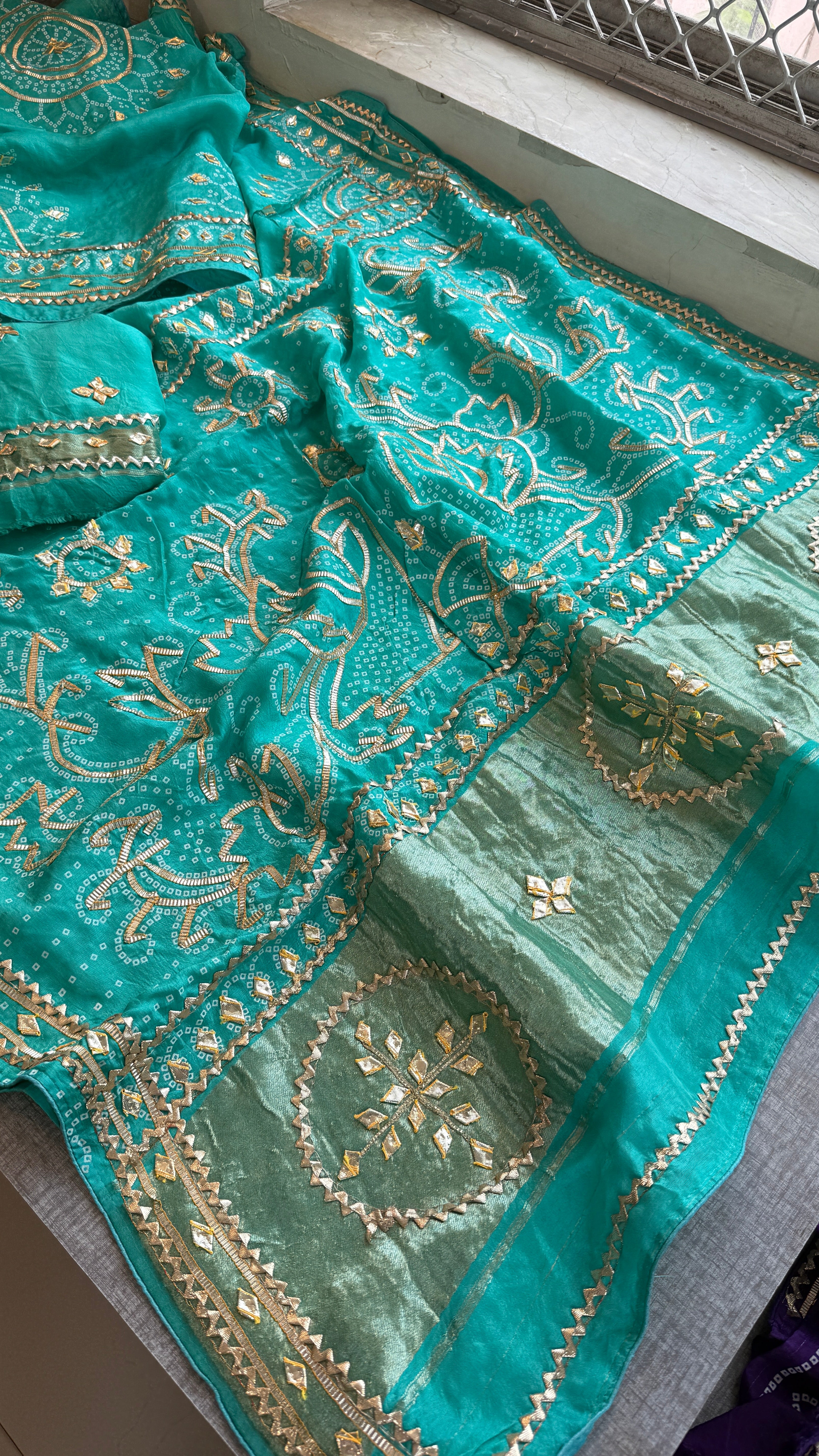 Munga Silk Sikhiya Gotapatti Saree with Peacock Motif & Zari Border | Soft Premium Festive Wear