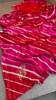 Chinon silk Pittan work Saree