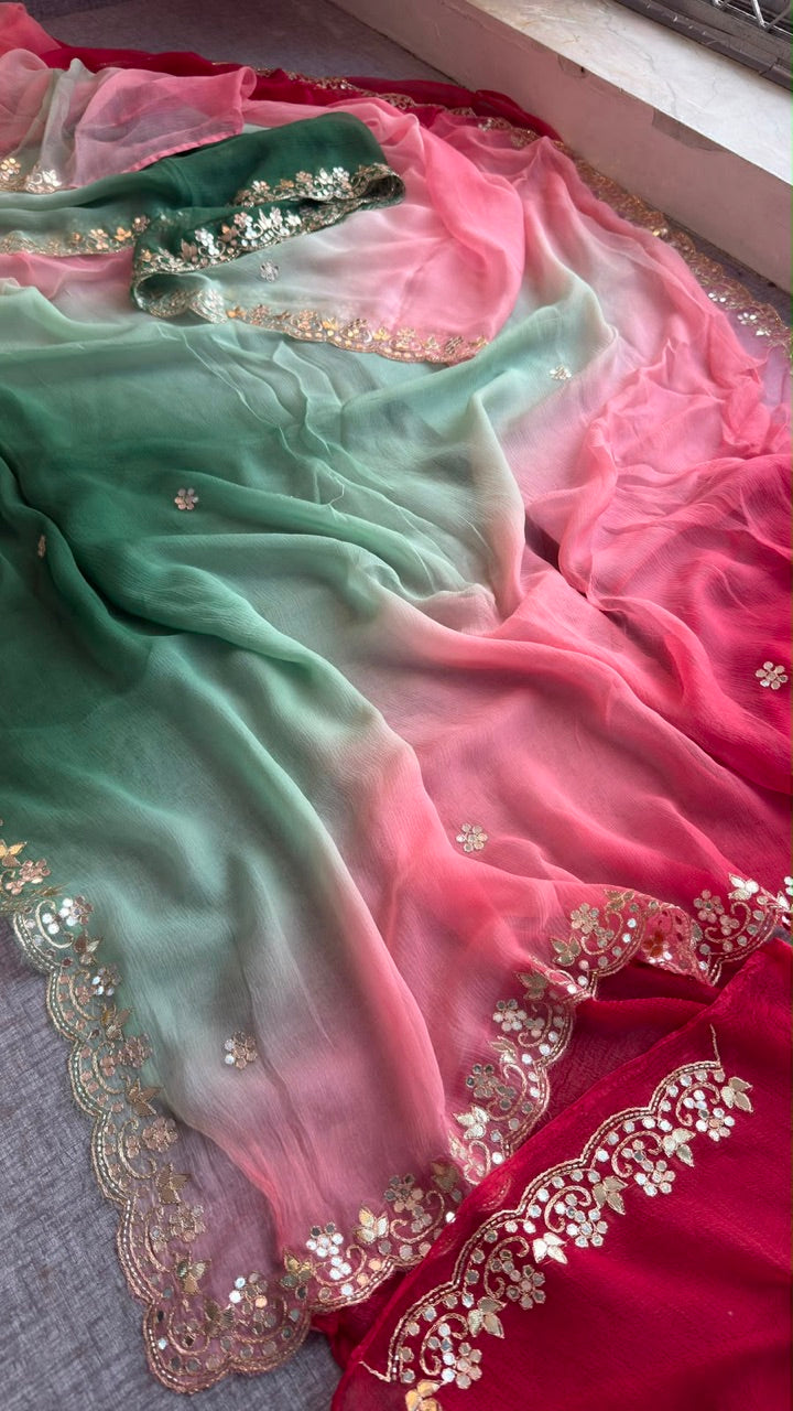 Pure chiffon Saree in pastel shade with gotapatti work