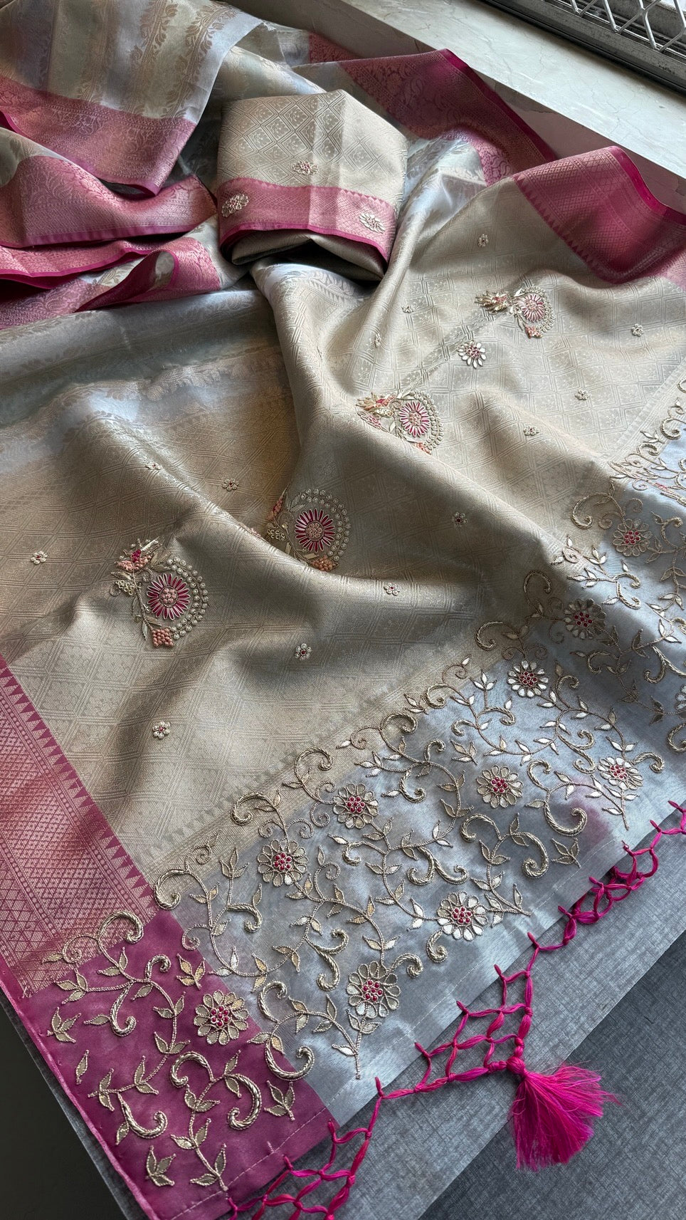 Pure Soft Tissue Silk Saree with Heavy Pallid Brocade & Banarasi Zari Border