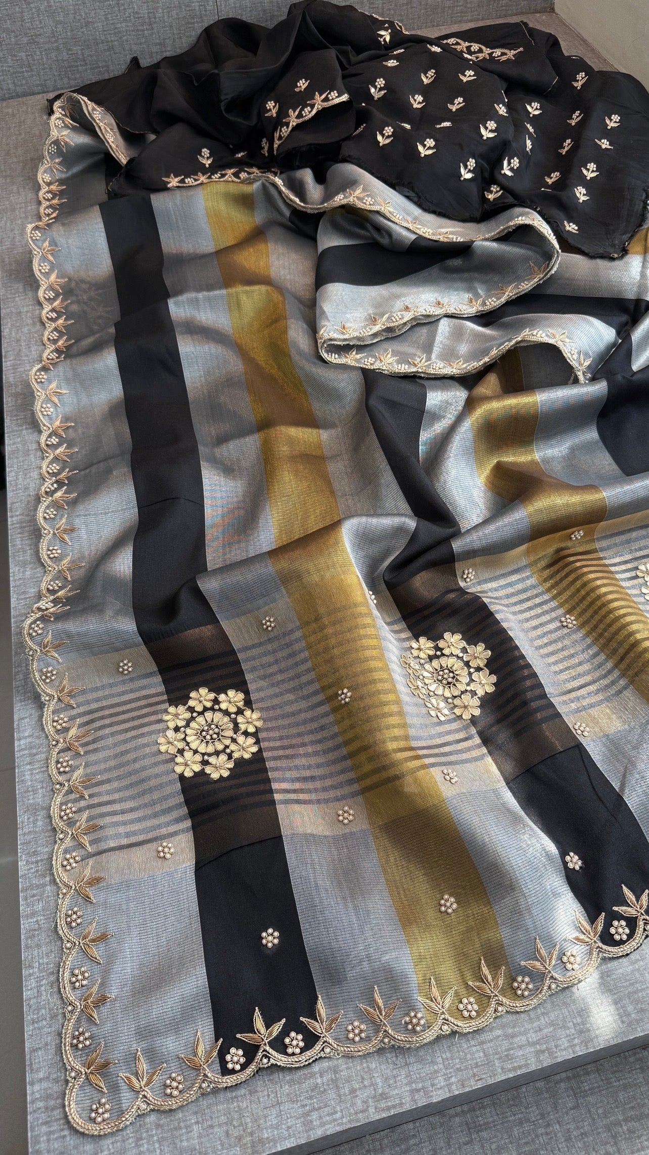 Elegant Pure Soft Tissue Silk Saree with Zardozi & Gotapatti Handwork