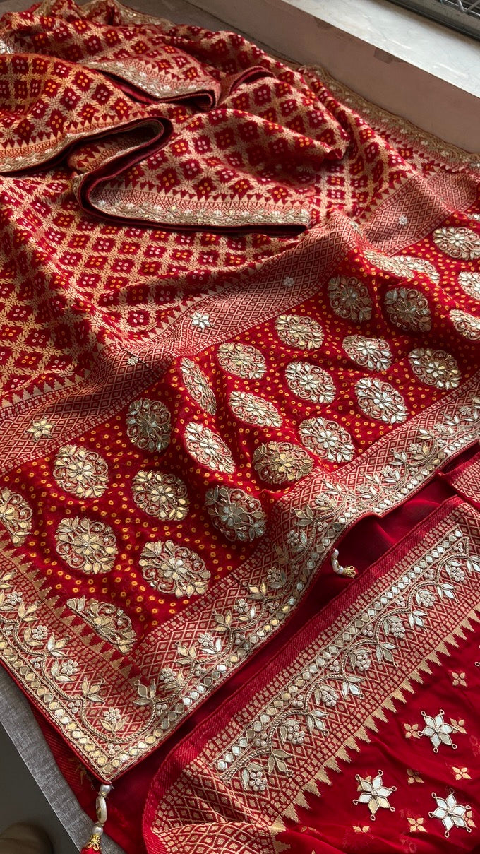 Pure Khaddi Georgette Banarasi Saree with Heavy Gotapatti Handwork – Premium Wedding Collection