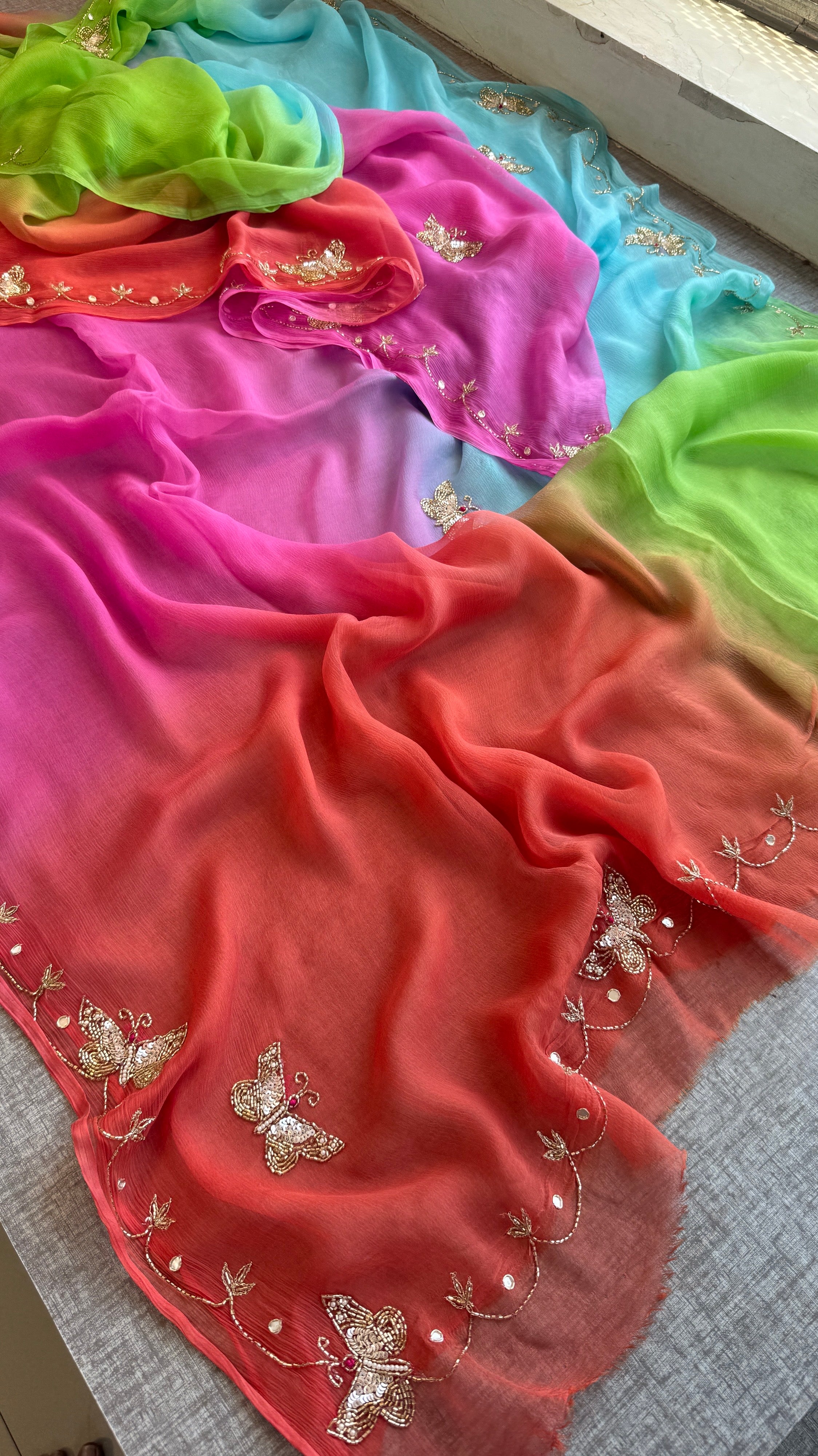 Pure diamond chiffon Saree with kutdana , sequins and pearl work