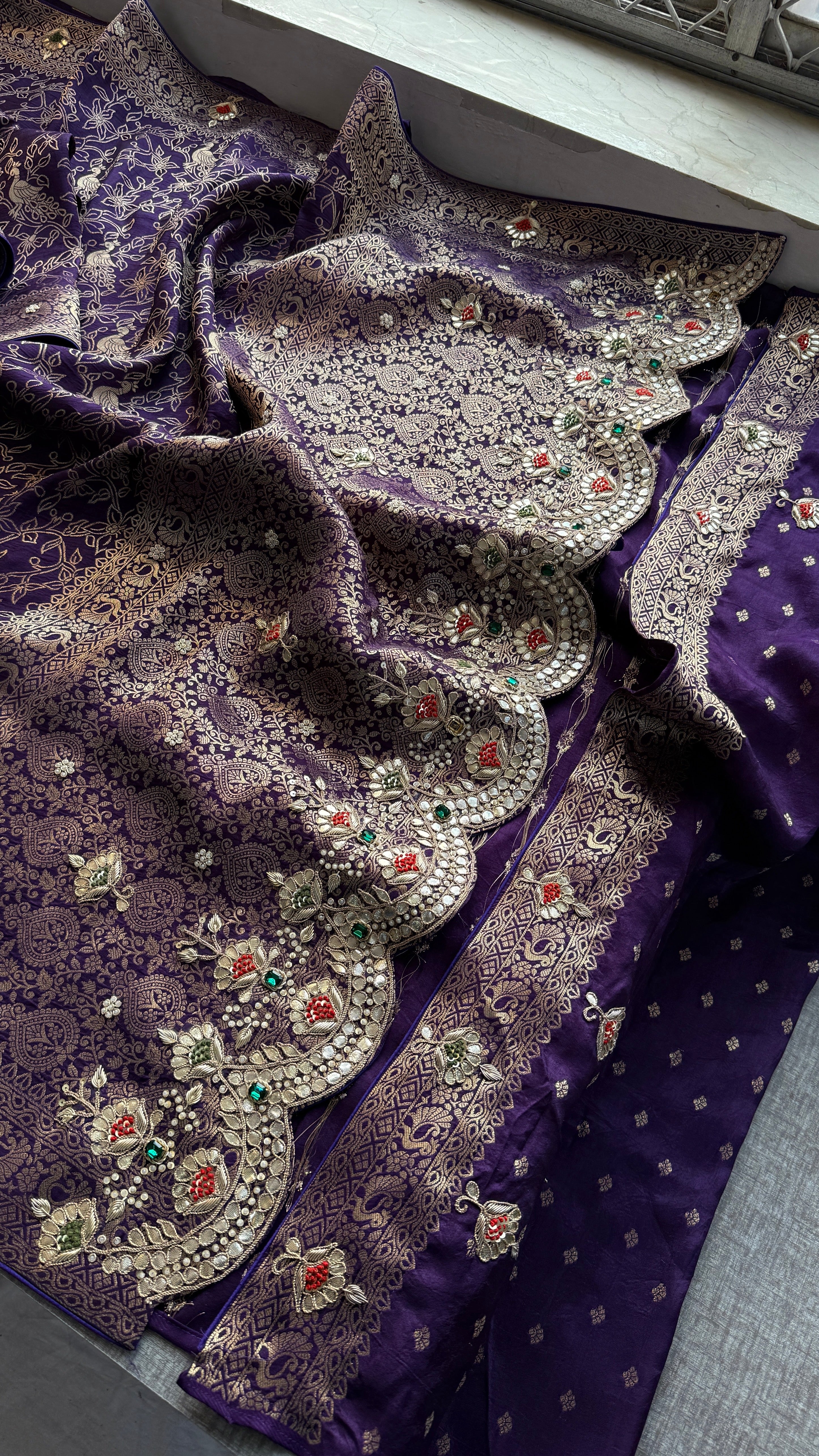 Royal Purple Banarasi Georgette Stone Work Saree