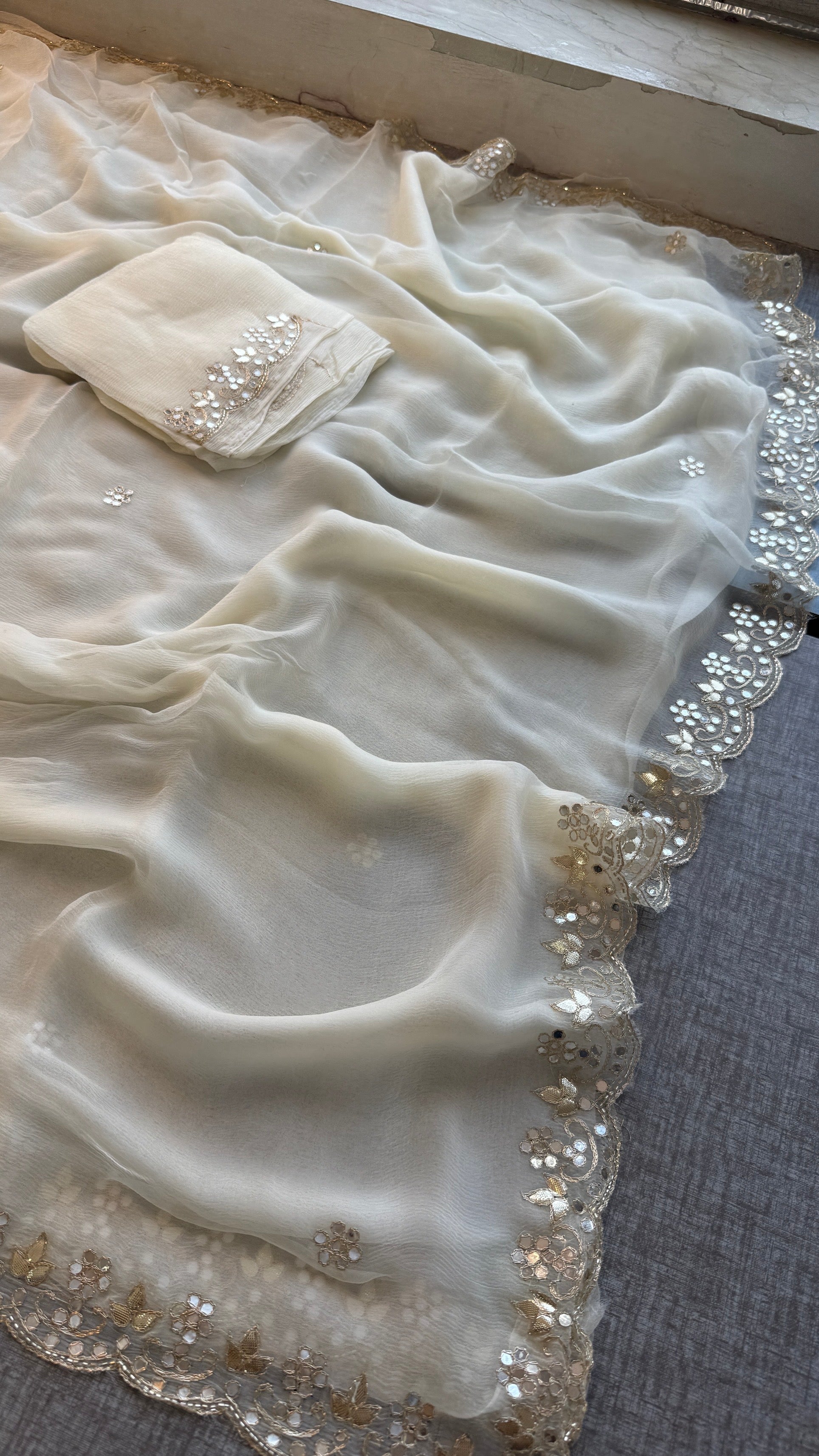 Soft Chiffon Saree Adorned with Elegant Kasab & Gota Patti Handwork
