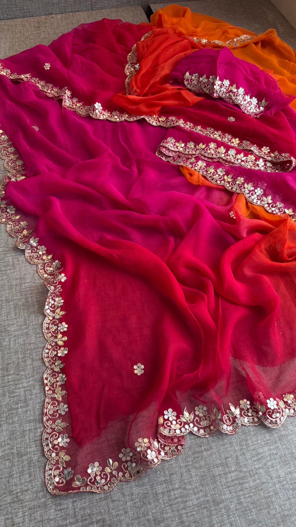 Soft Chiffon Saree Adorned with Elegant Kasab & Gota Patti Handwork