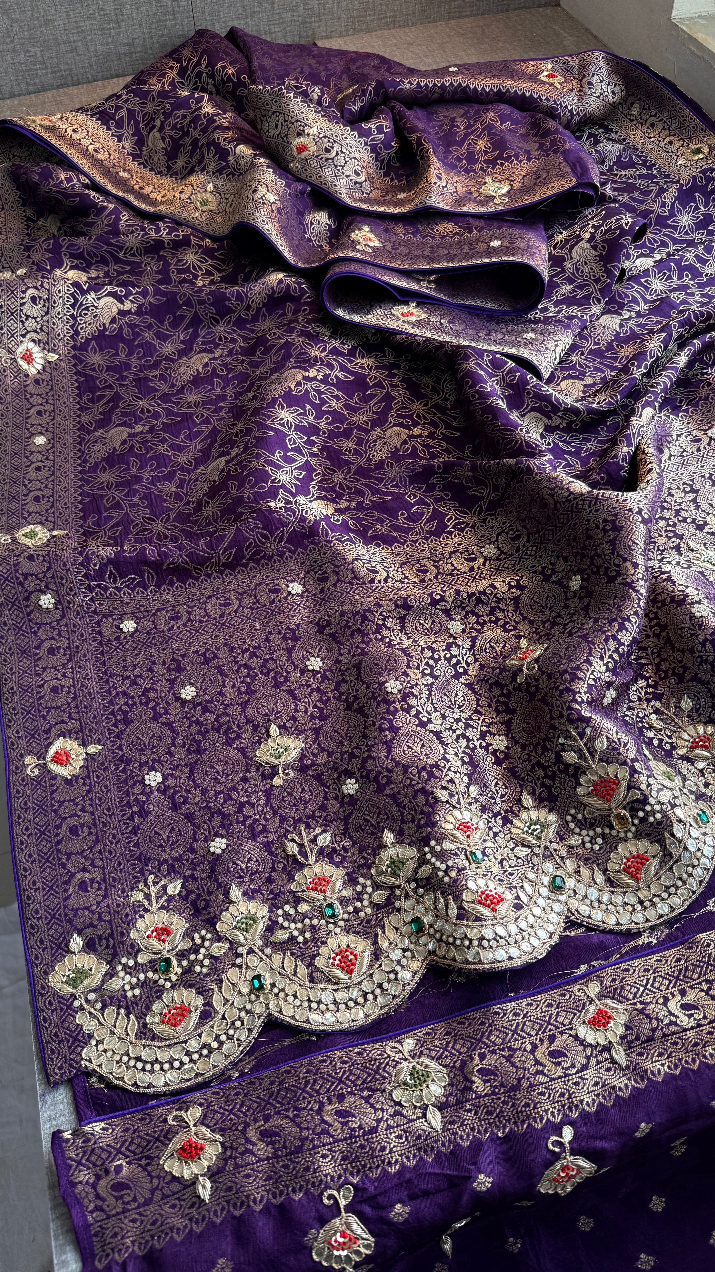 Royal Purple Banarasi Georgette Stone Work Saree