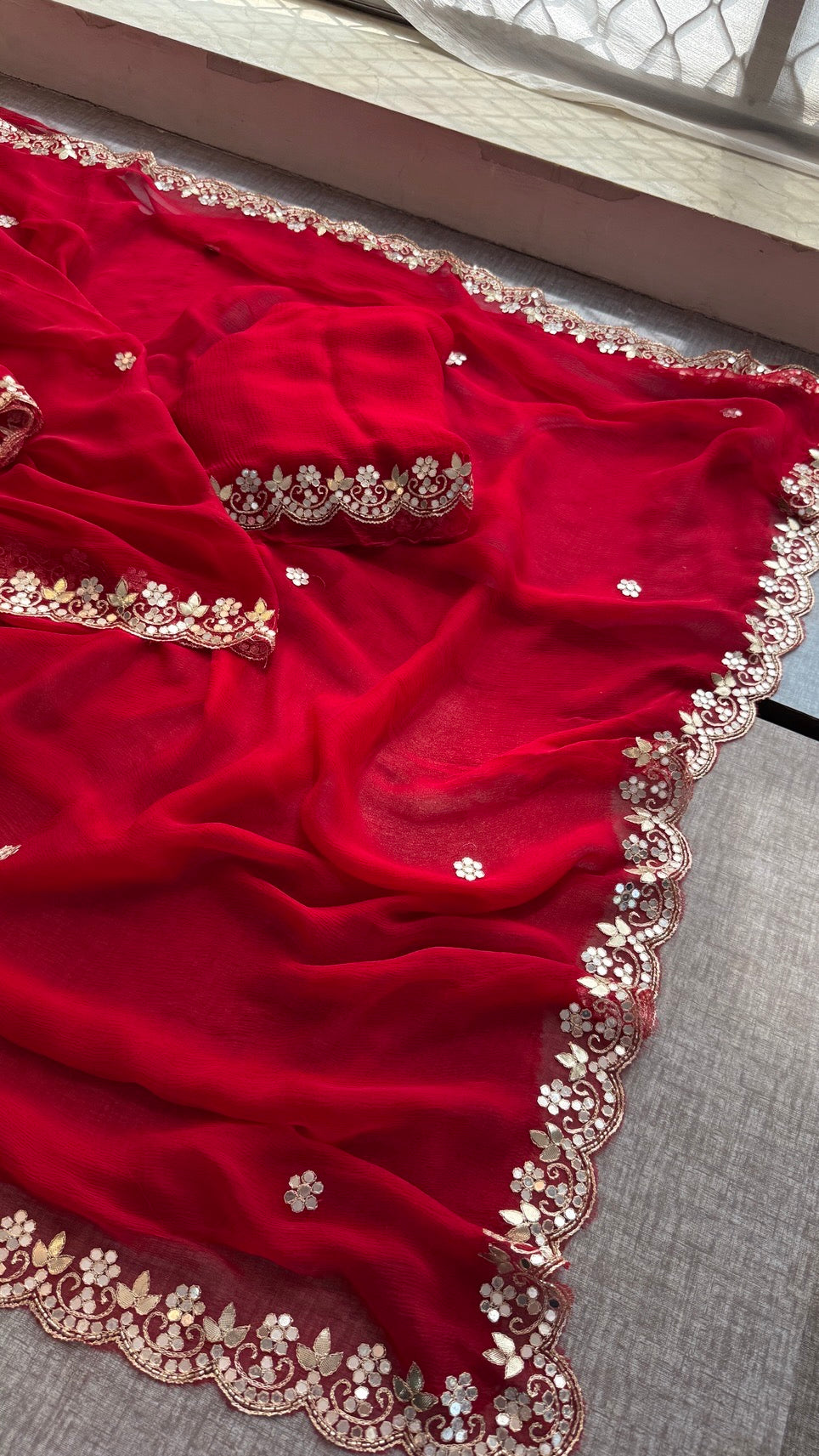 Soft Chiffon Saree Adorned with Elegant Kasab & Gota Patti Handwork