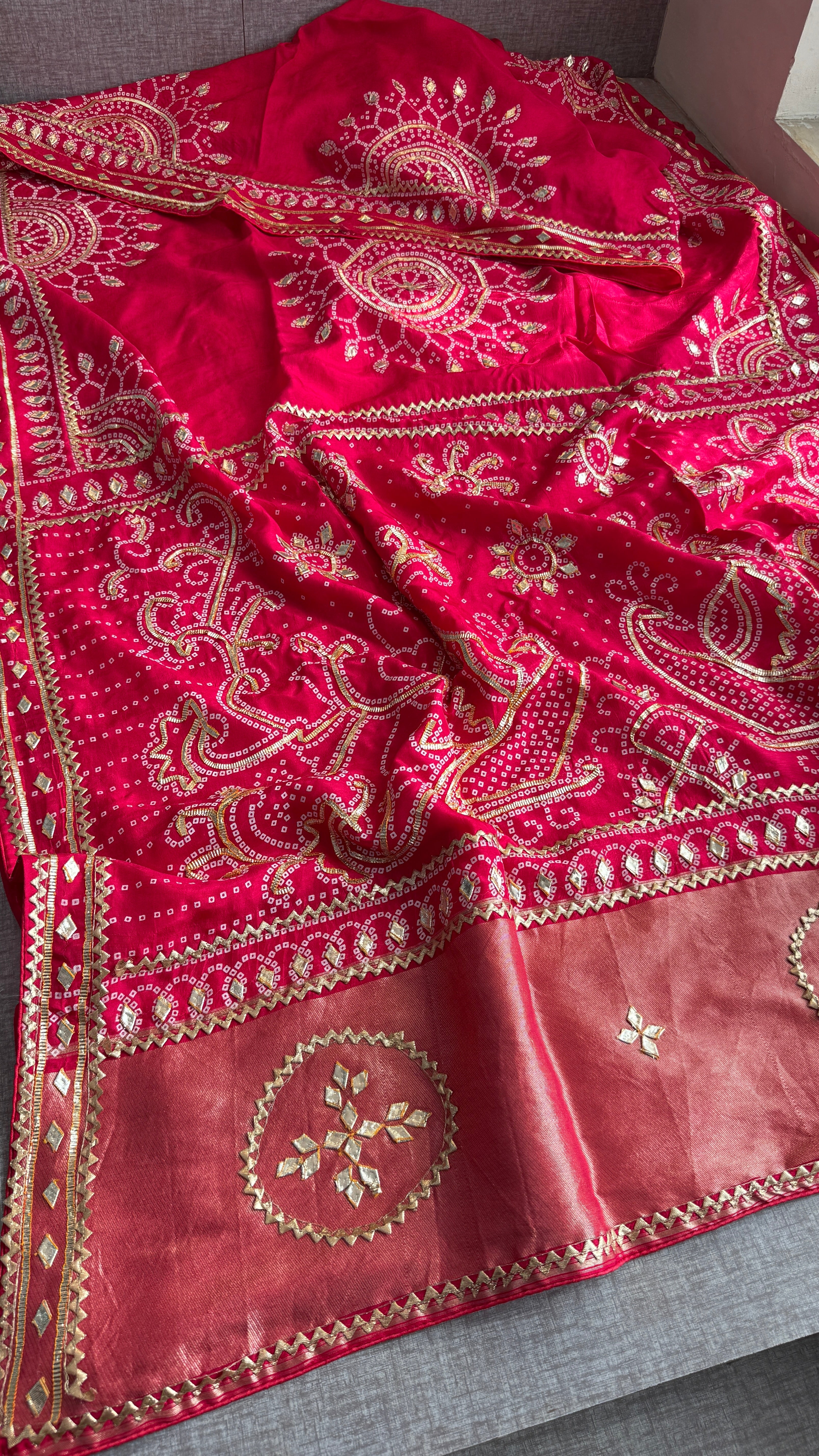 Lakdi Patta saree with sikhiya gotapatti peacock pattern