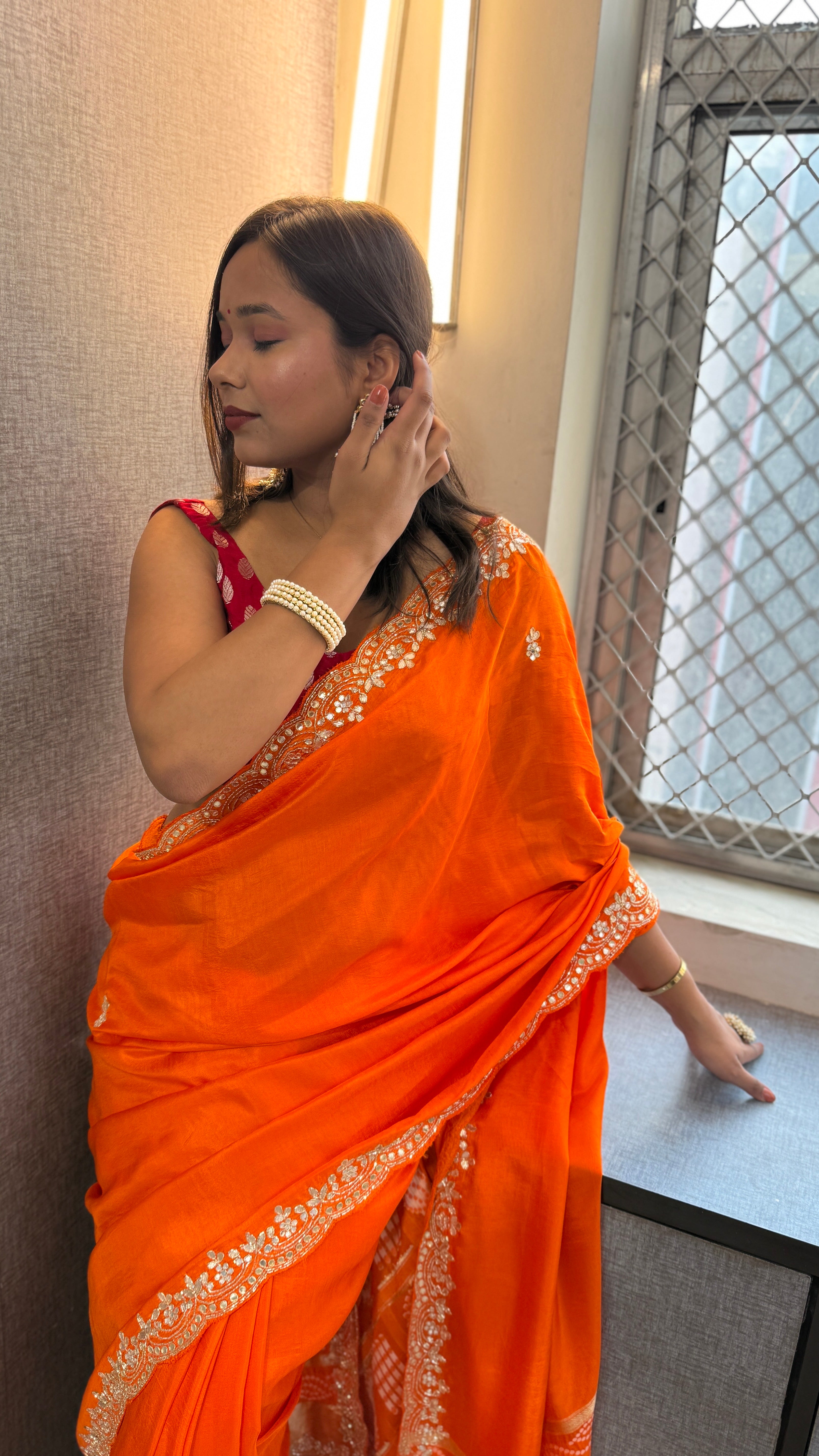 Elegant Munga Silk Saree with Traditional Gotapatti Handwork