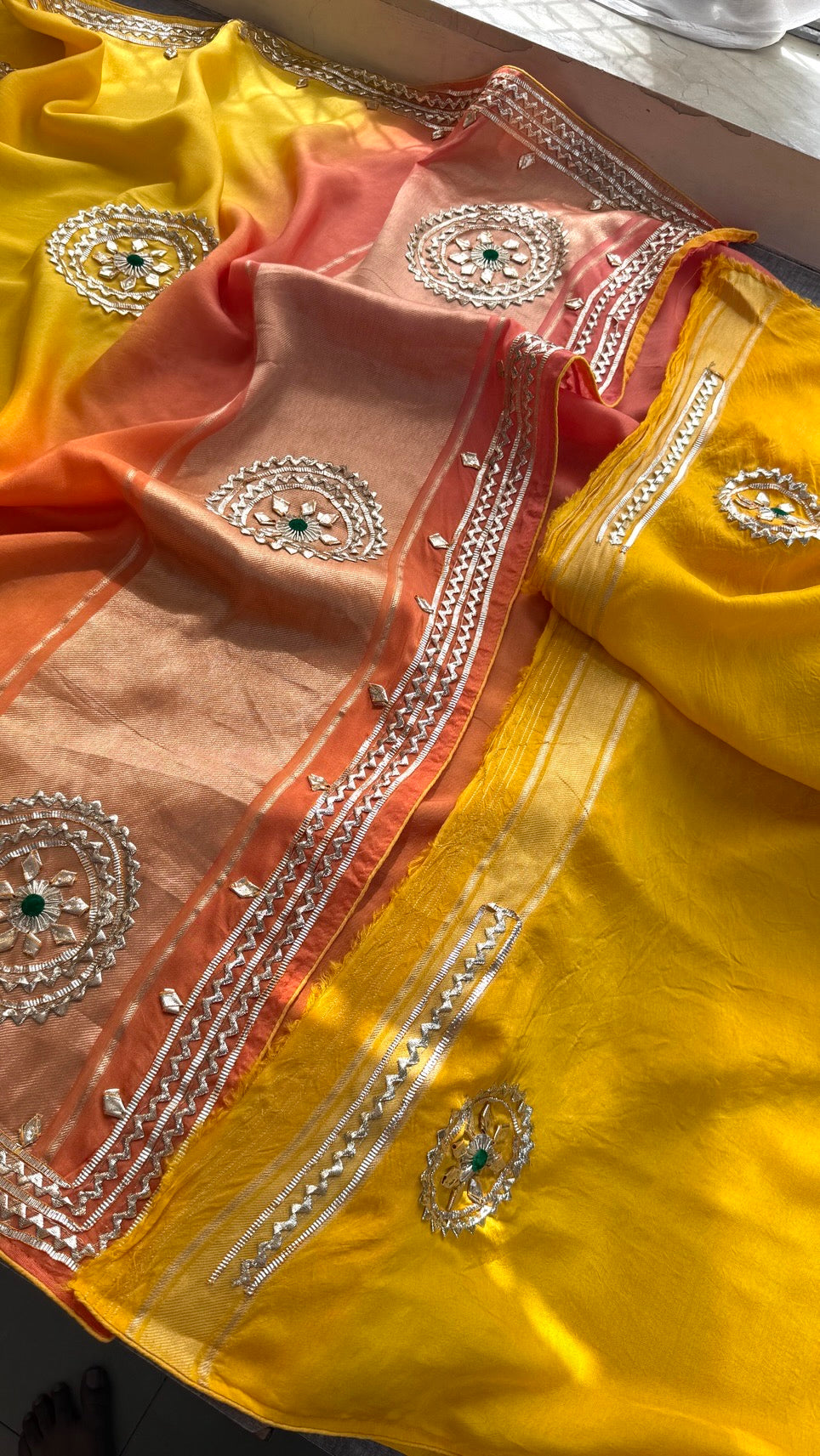 Sunshine Pure Munga Silk Rajwadi Pattern Rajasthani Jaipuri Saree with Sikhiya Gota Patti Work