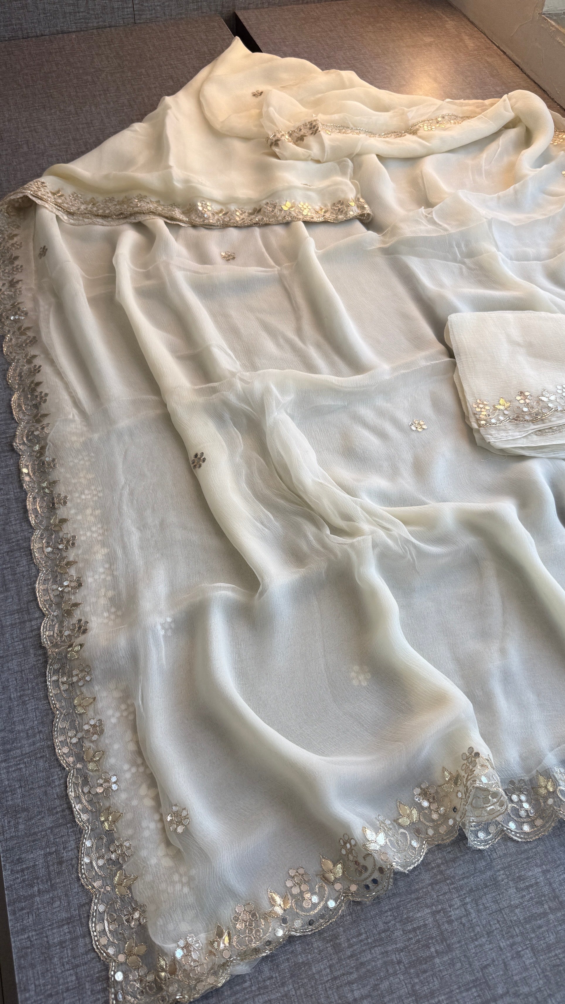 Soft Chiffon Saree Adorned with Elegant Kasab & Gota Patti Handwork