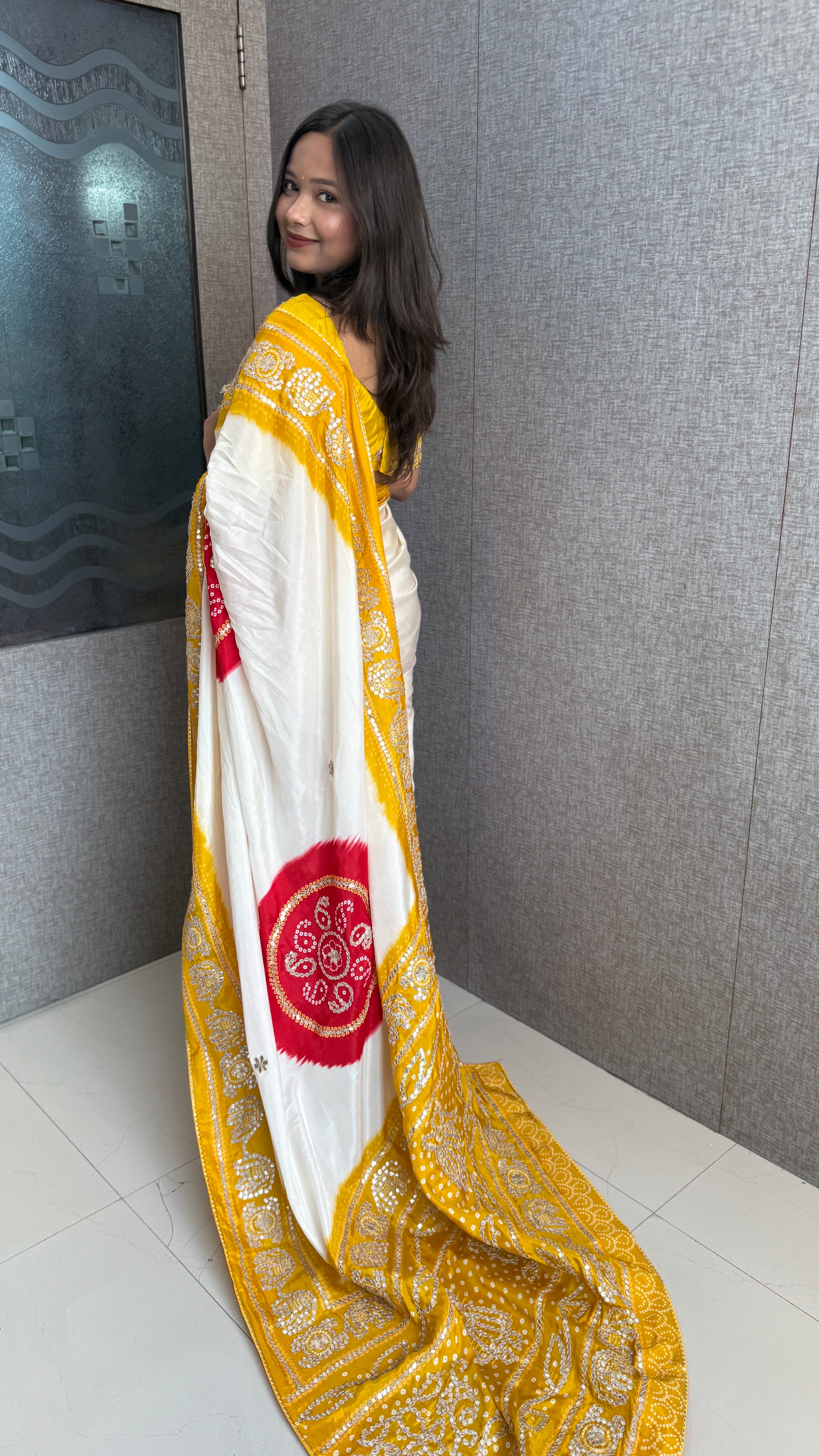 Royal Elephant Motif Silk Saree with Elegant Gotapatti Craftsmanship
