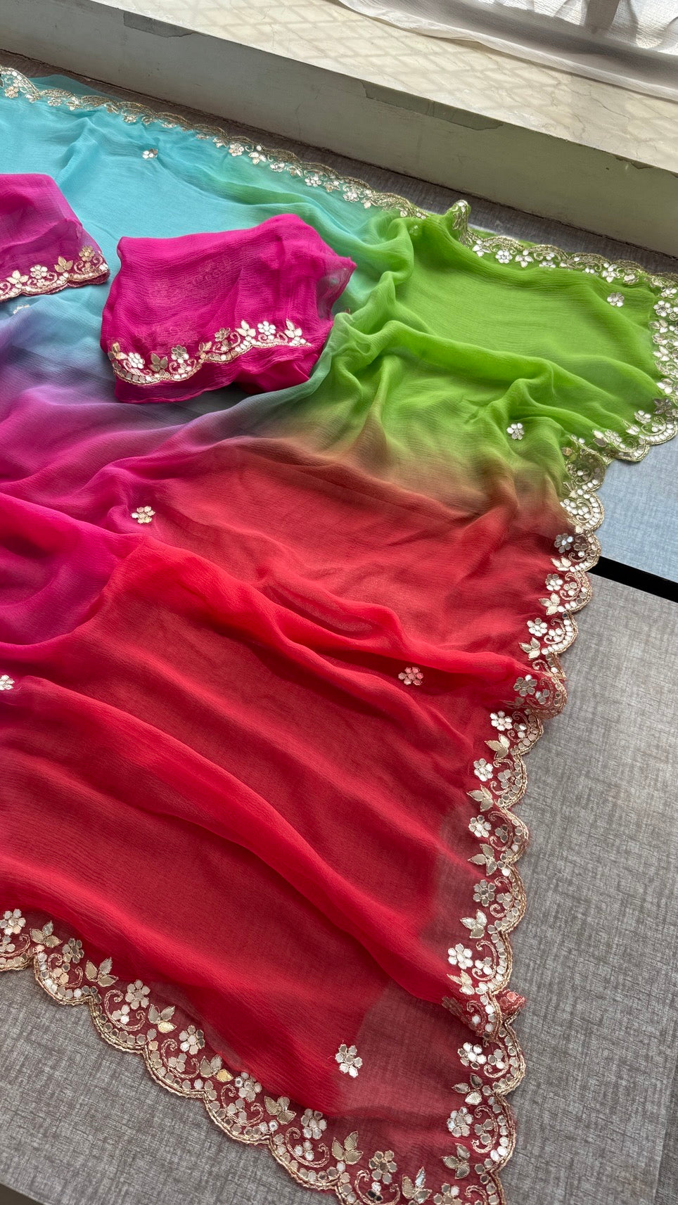 Soft Chiffon Saree Adorned with Elegant Kasab & Gota Patti Handwork