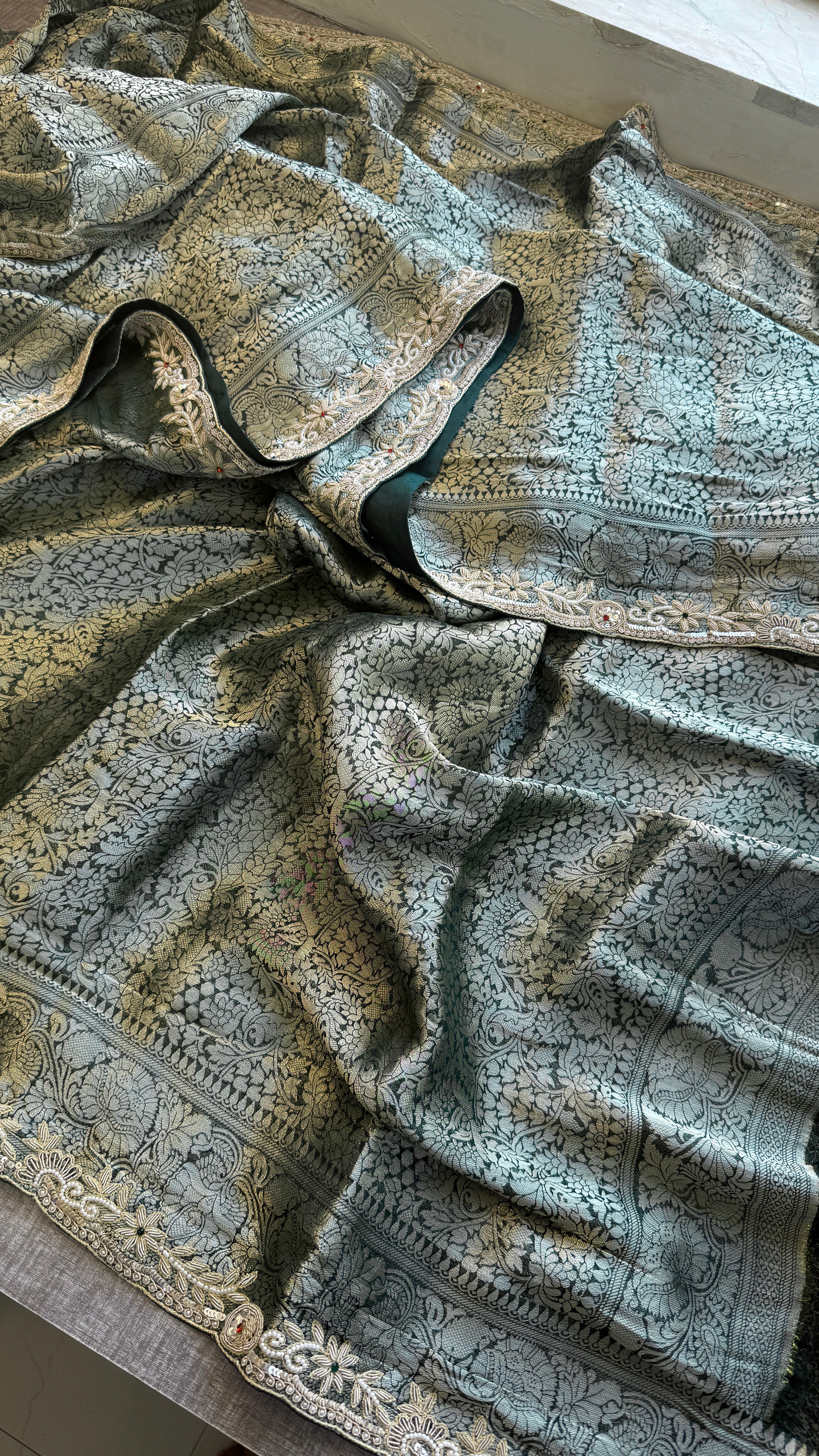 Pure Khaddi Georgette saree Adorned With Zardozi, Sequins , Pearl and Stone