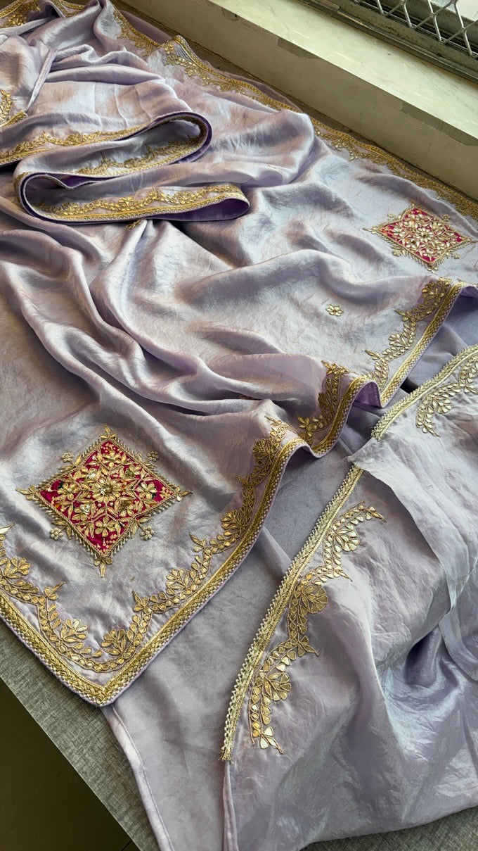 Pure Soft Crepe Silk Saree with Gota Patti, Zardozi, Pearl & Kutdana Handwork