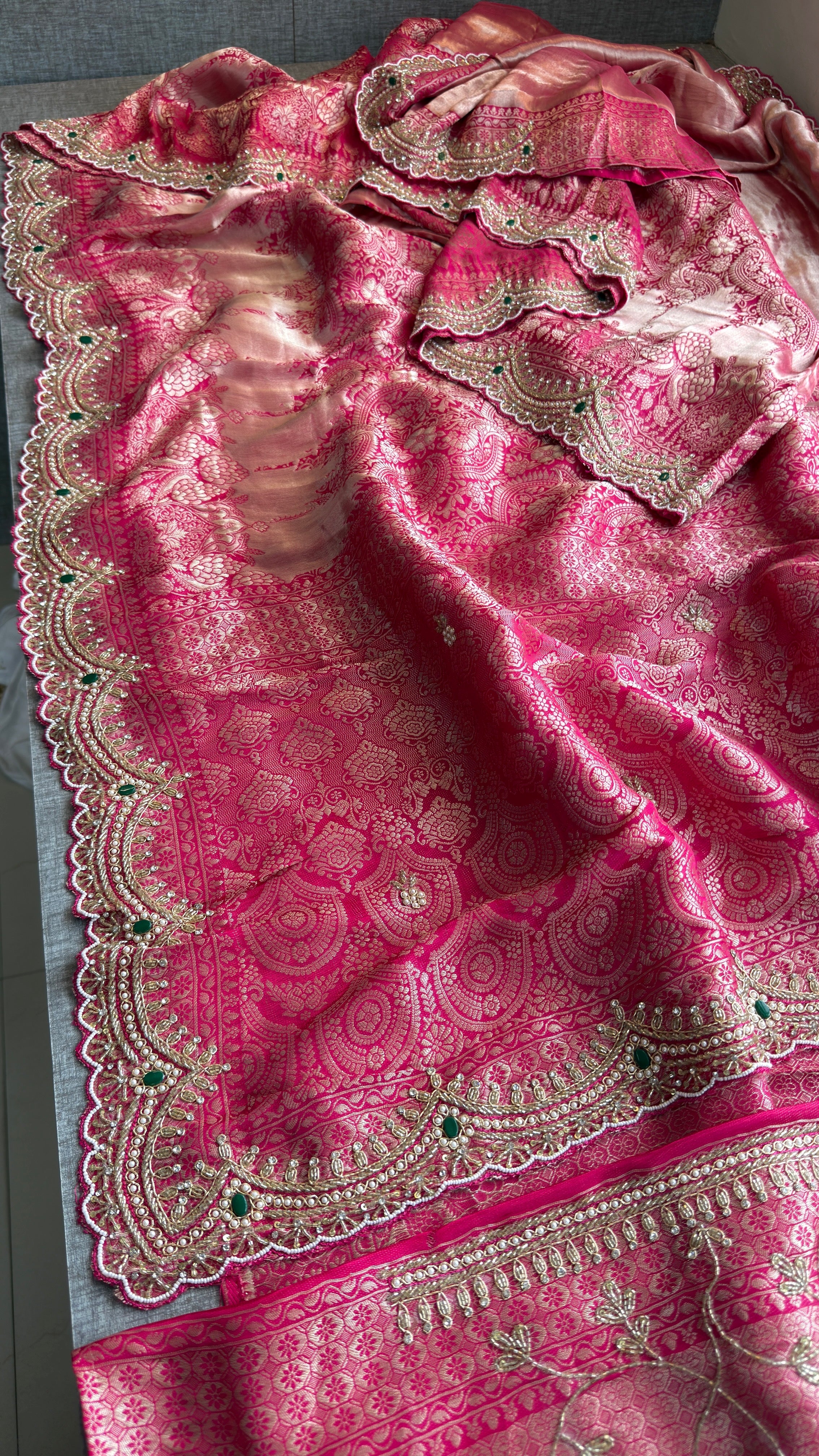 Royal Banarasi Pure Khaddi Georgette Hand-Embroidered Saree with Blouse