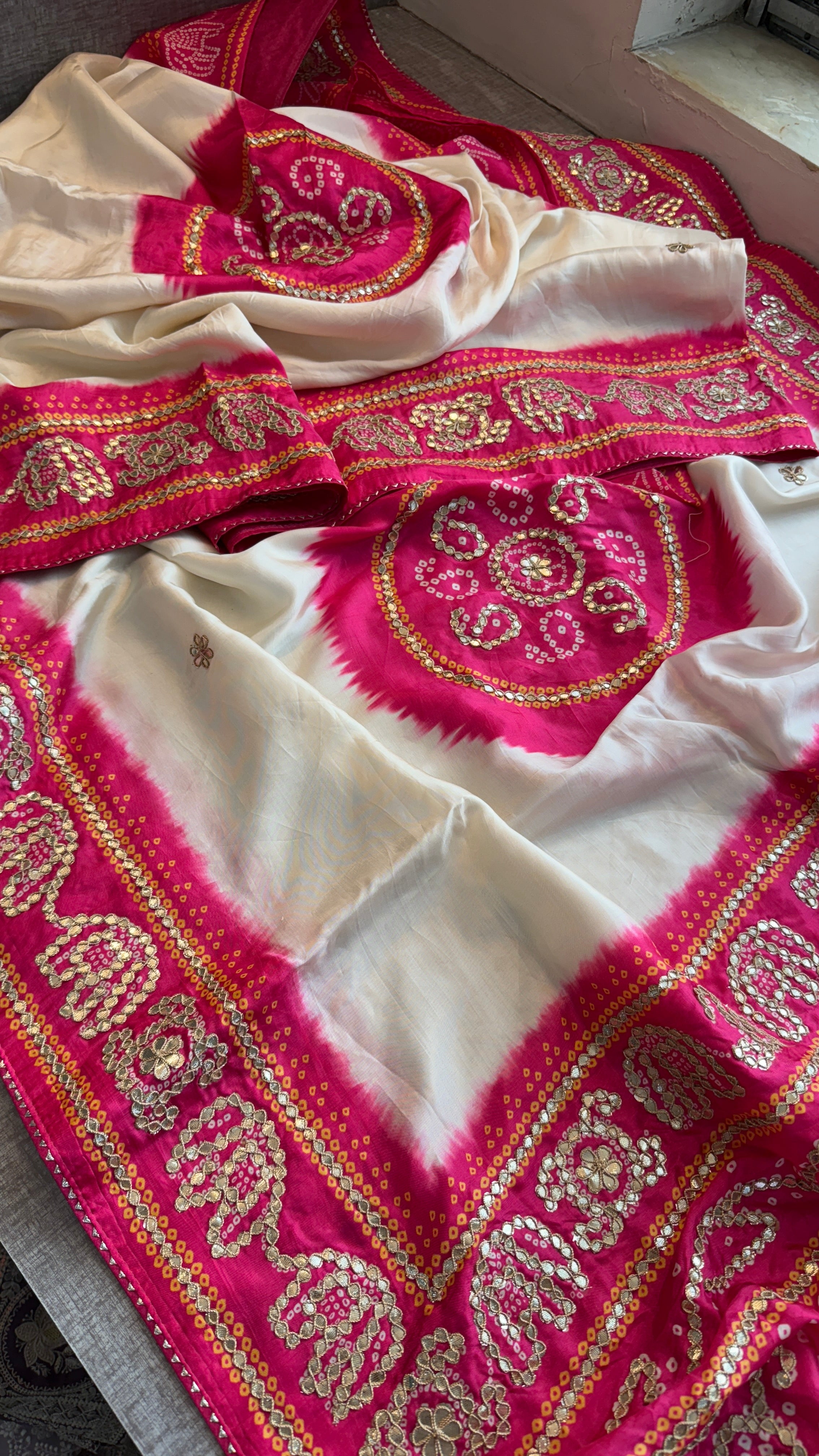 Munga Silk Bandhani Enhanced with Elephant pattern